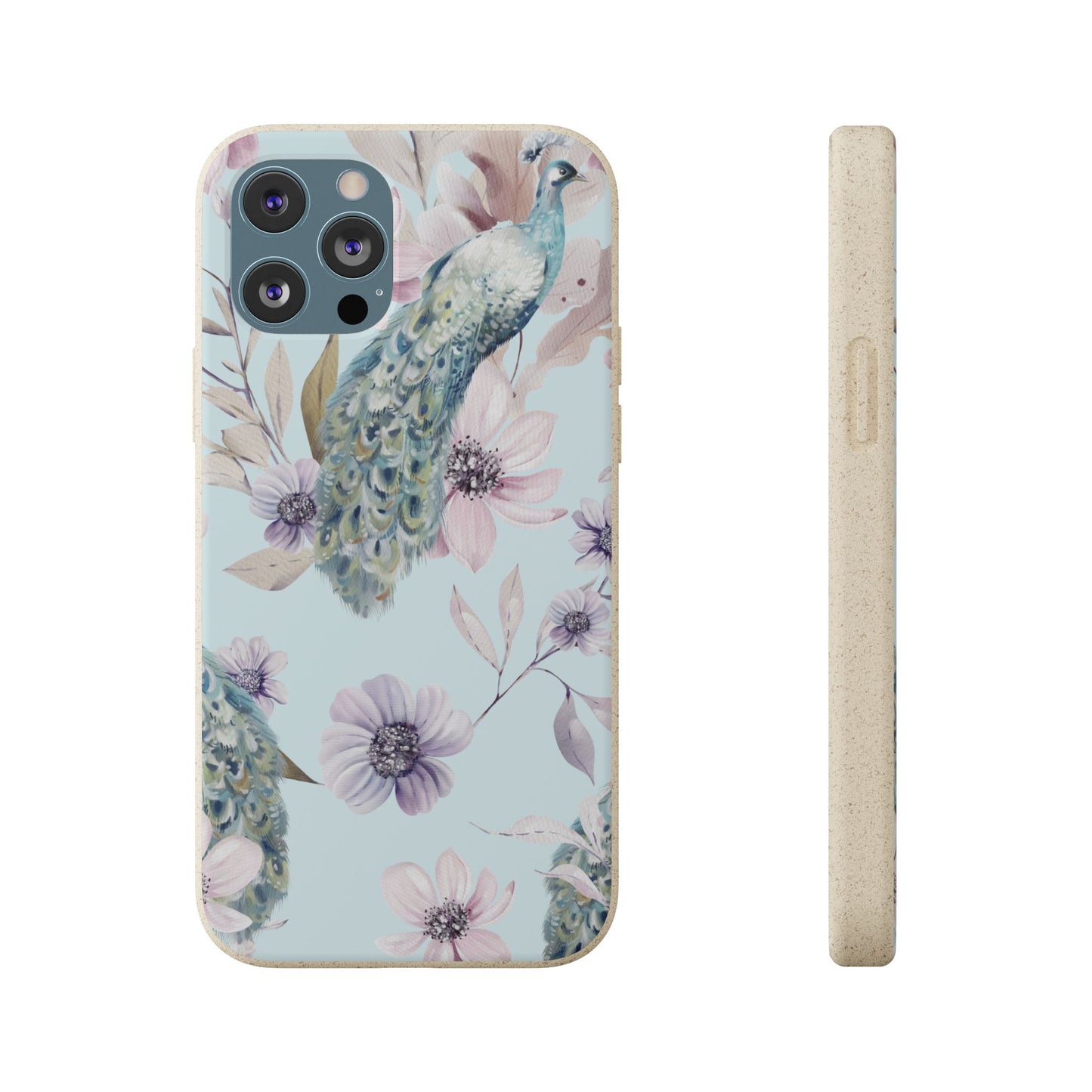 Peacock Floral Biodegradable Phone Case — Eco-Friendly Cover for Apple iPhone and Samsung Galaxy.