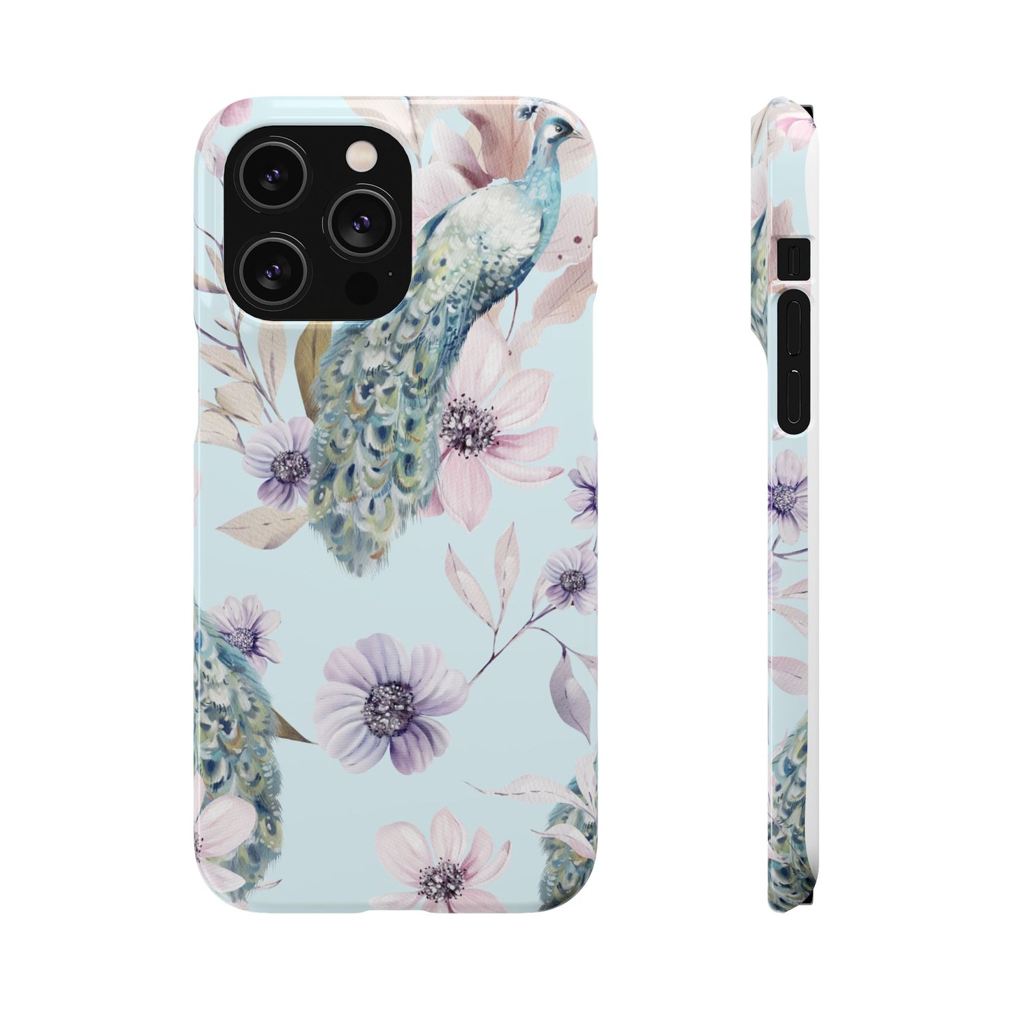 Watercolour Pastel Peacock Floral Snap Phone Case for Apple iPhone and Samsung Galaxy.