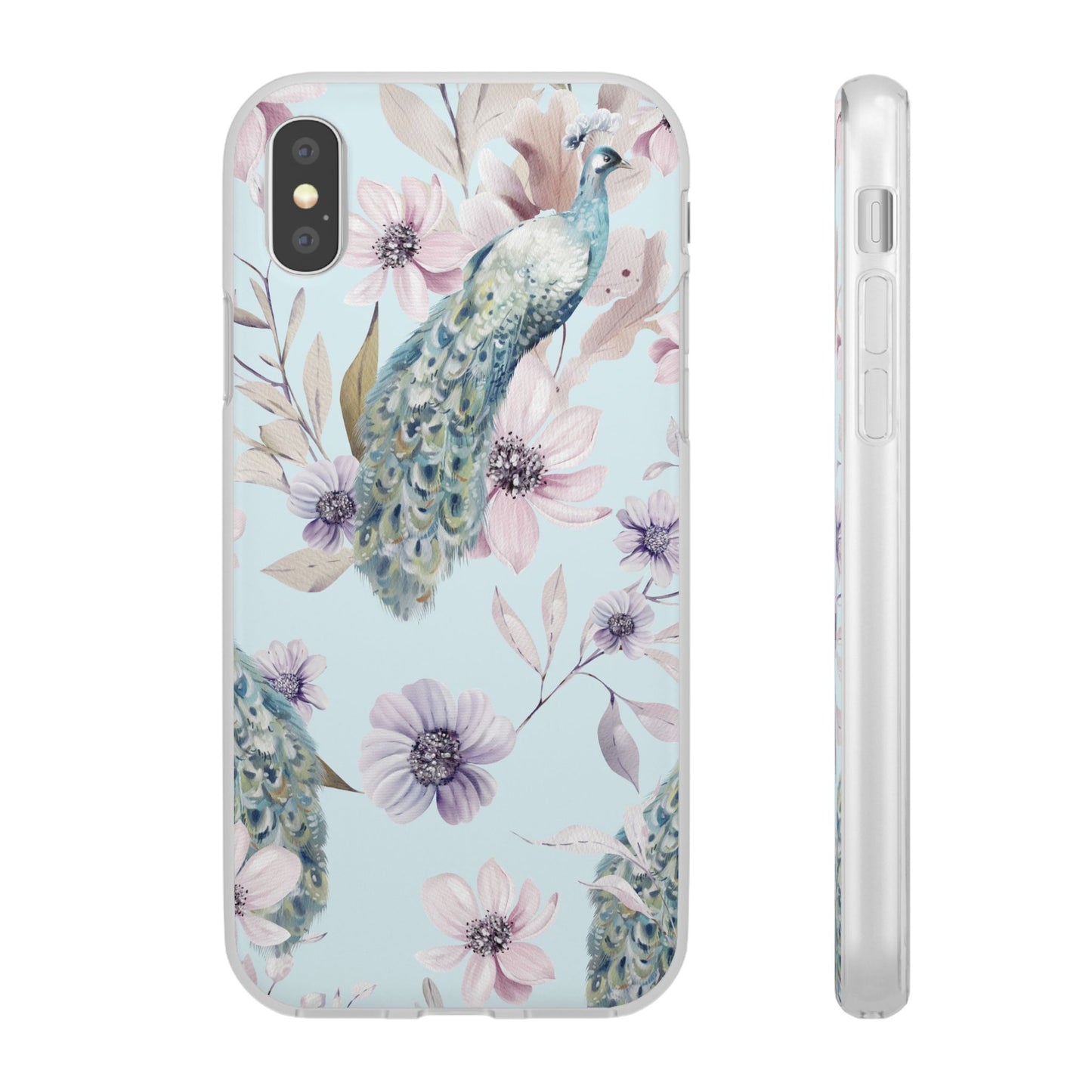 Peacock Floral Phone Case — Pastel Watercolor Bird Slim Case