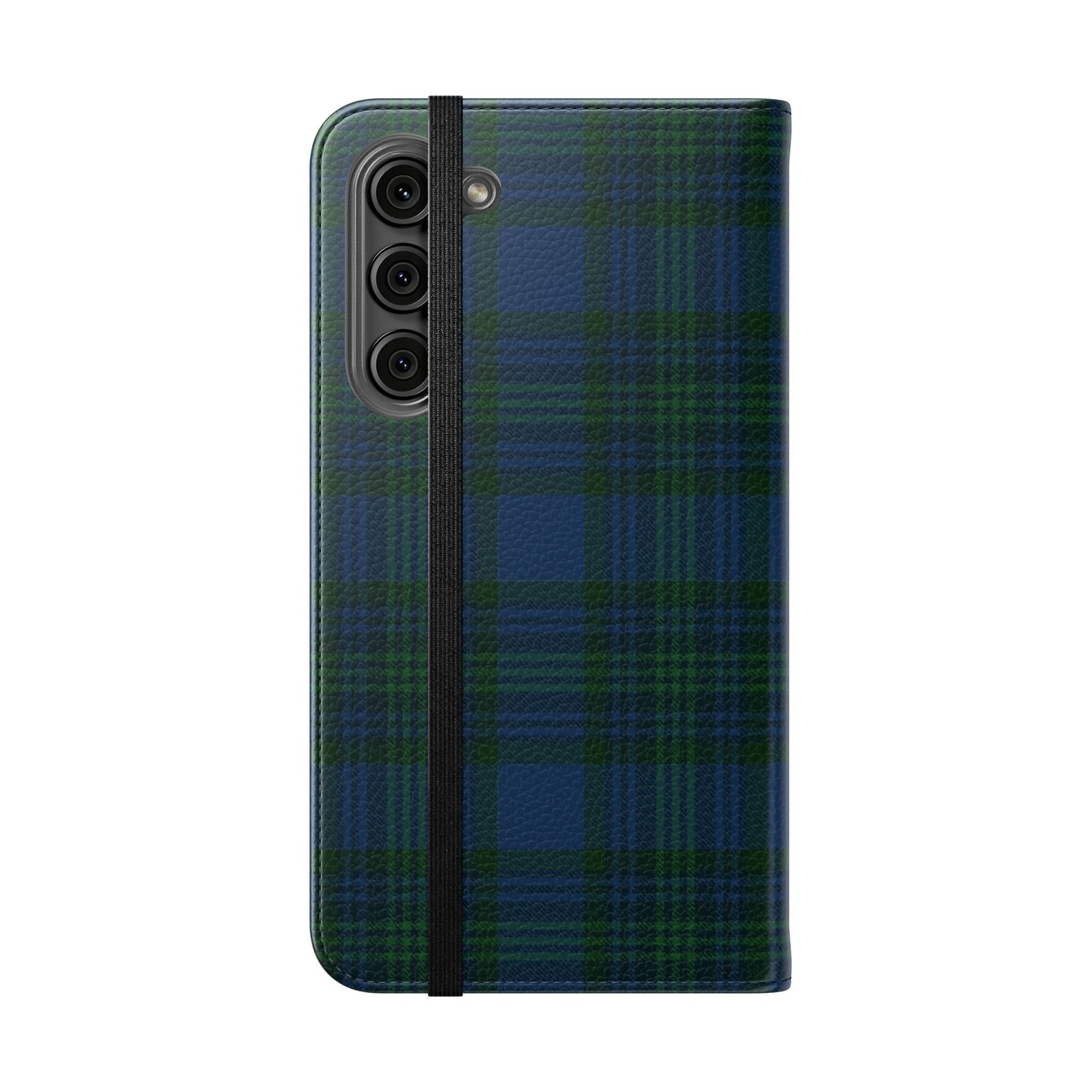 Tartan Flip Phone Case — Navy & Green Plaid Wallet Cover