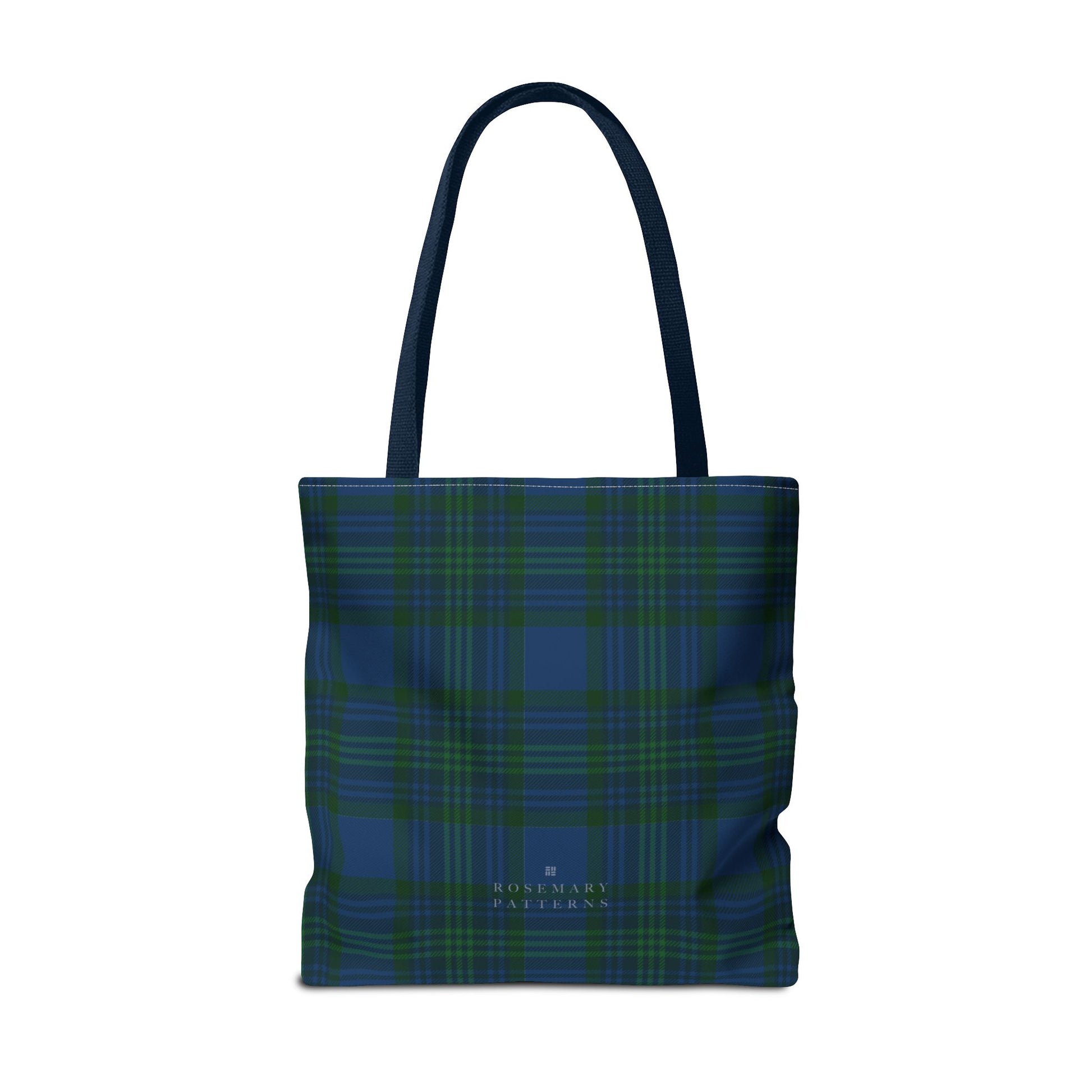 Tartan plaid tote bag in blue and green, eco friendly reusable market tote with Scottish pattern, cotton handles