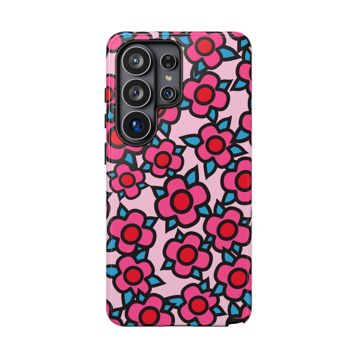 Floral Pink Tough Phone Case — Retro Red & Teal Flower Pattern