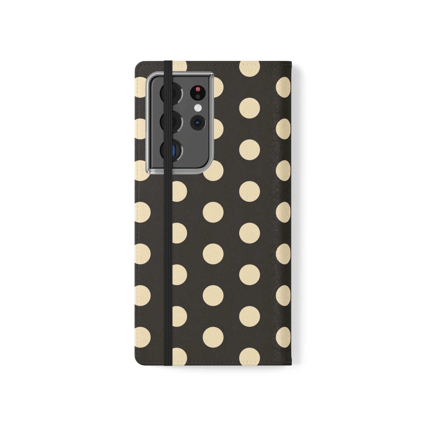 Polka Dot Flip Phone Case – Retro Black & Cream Wallet Cover