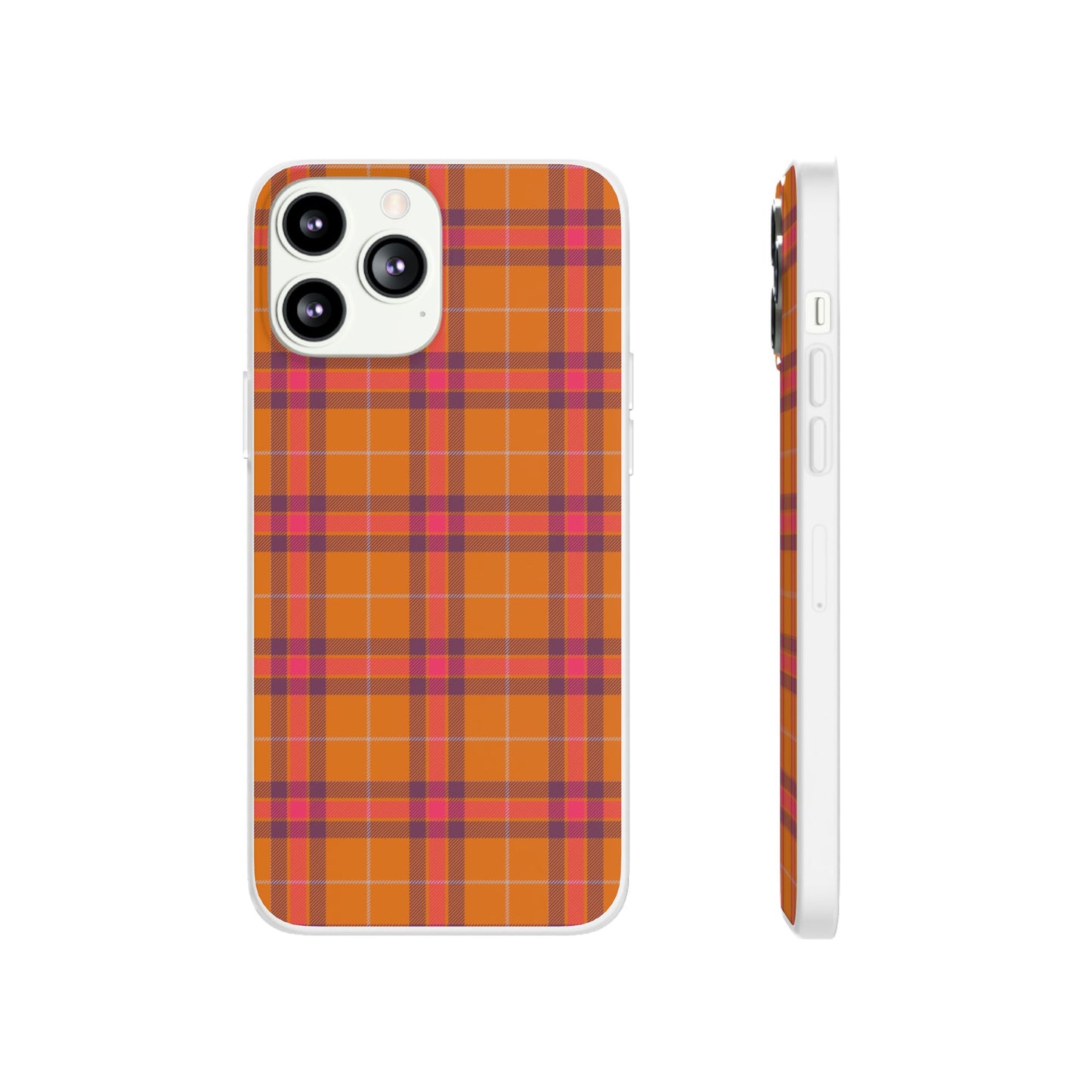 Orange Plaid Flexi Phone Case for Apple iPhone and Samsung Galaxy.