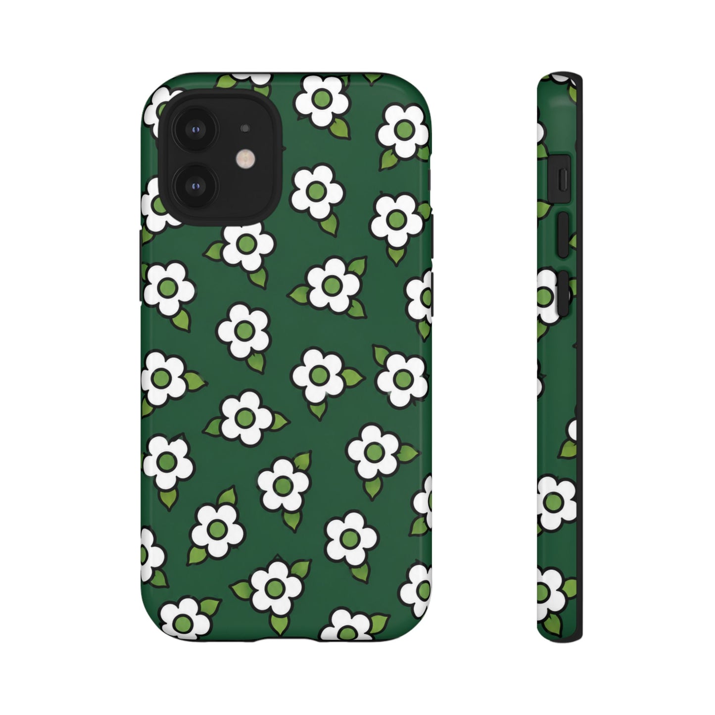 Floral Tough Case — Green White Daisy Protective Phone Cover