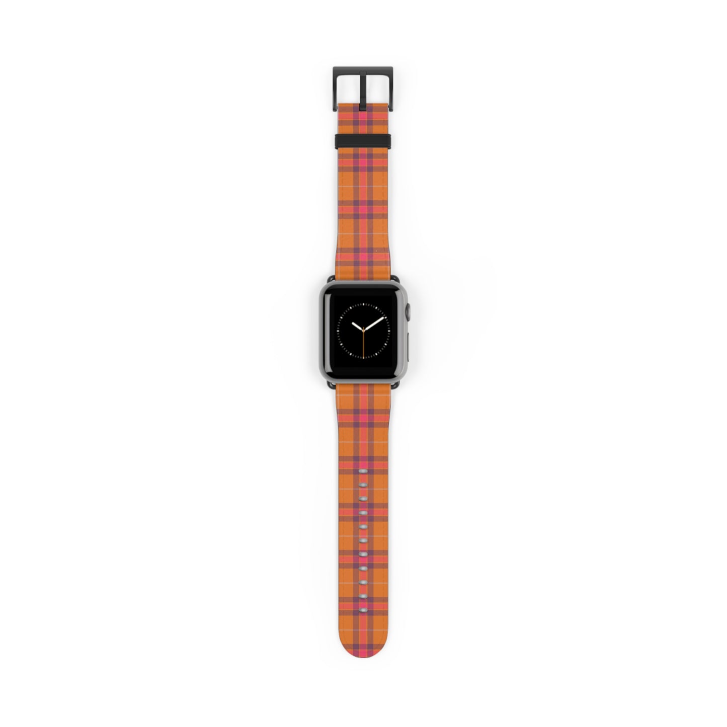 Orange plaid watch band for Apple Watch, autumn tartan strap, cozy accessory with stainless steel buckle, fall style