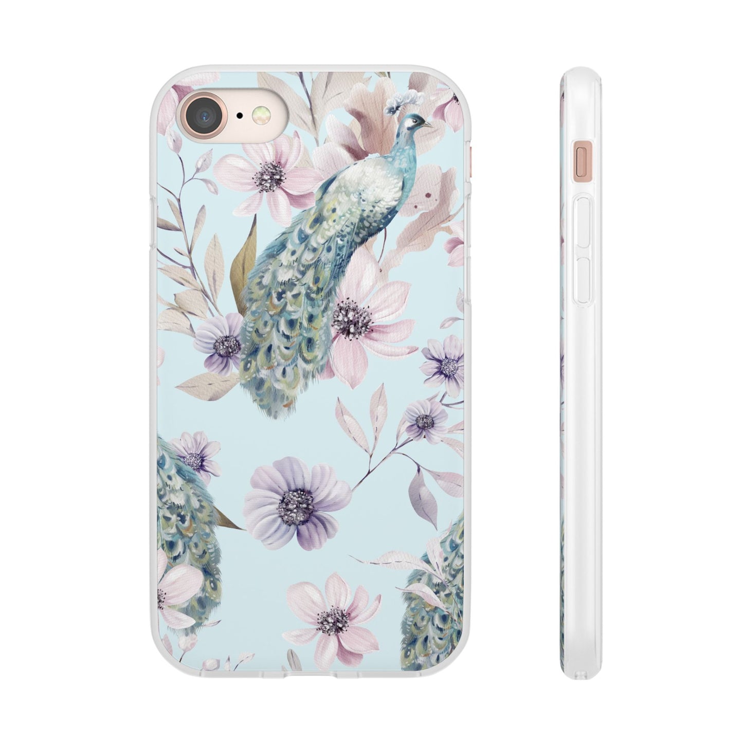 Peacock Floral Phone Case — Pastel Watercolor Bird Slim Case