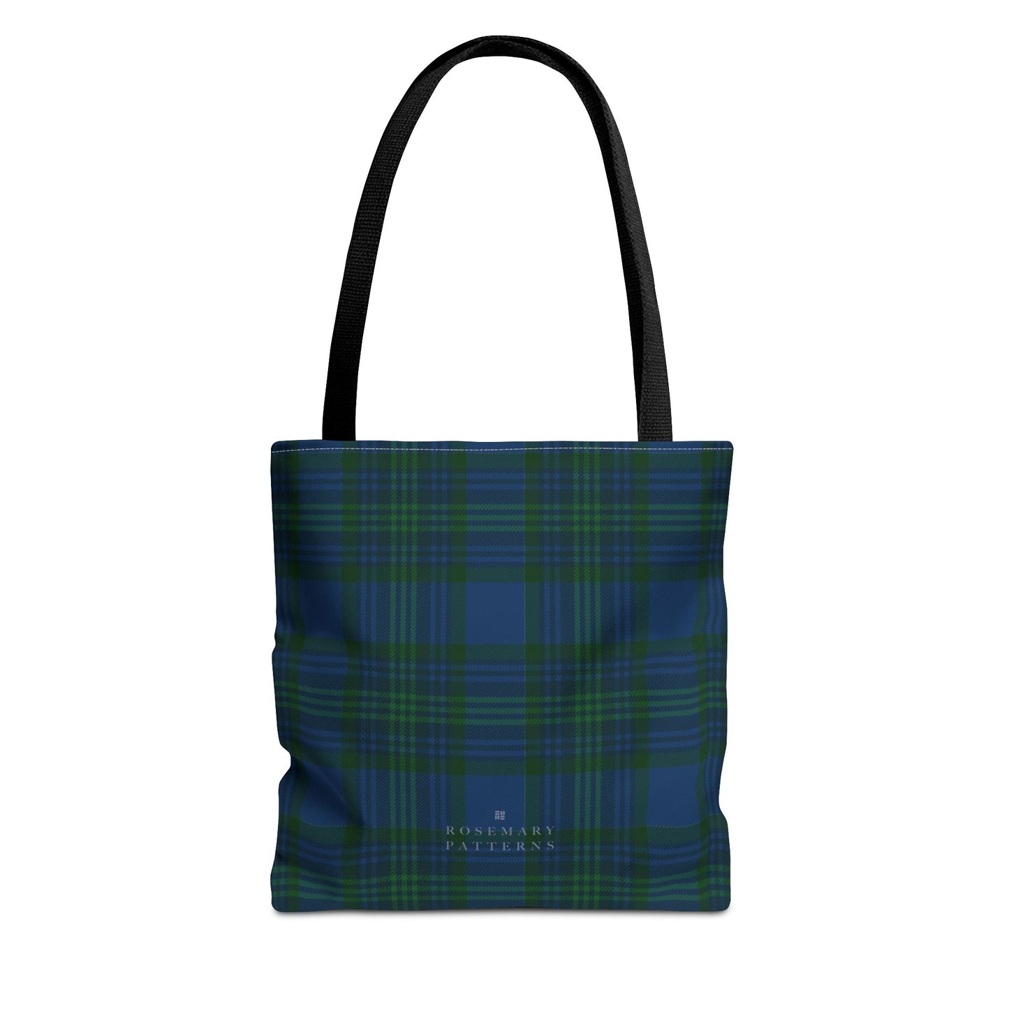Tartan plaid tote bag in blue and green, eco friendly reusable market tote with Scottish pattern, cotton handles