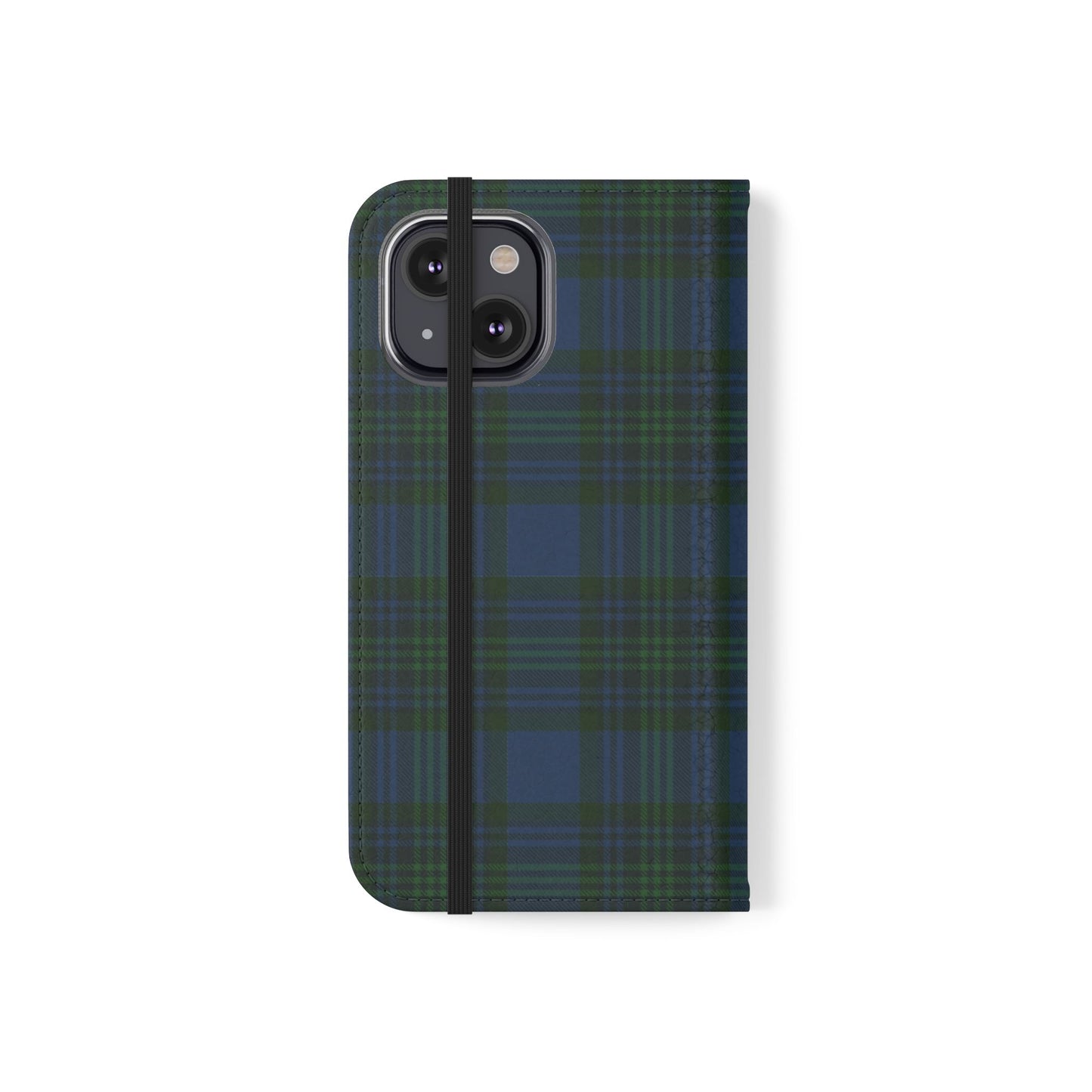 Tartan Flip Phone Case — Navy & Green Plaid Wallet Cover