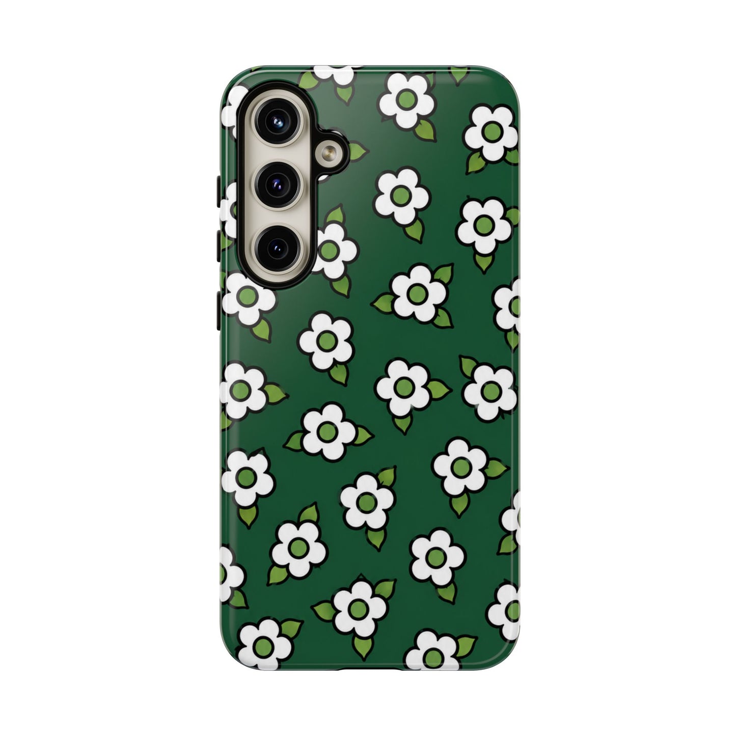 Floral Tough Case — Green White Daisy Protective Phone Cover