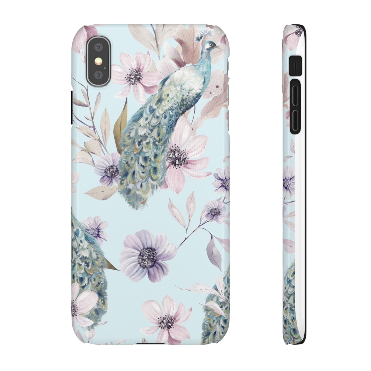Watercolour Pastel Peacock Floral Snap Phone Case for Apple iPhone and Samsung Galaxy.