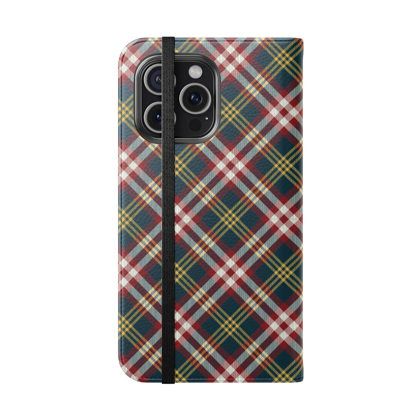 Tartan Flip Phone Case — Yellow & Red Plaid Wallet Cover