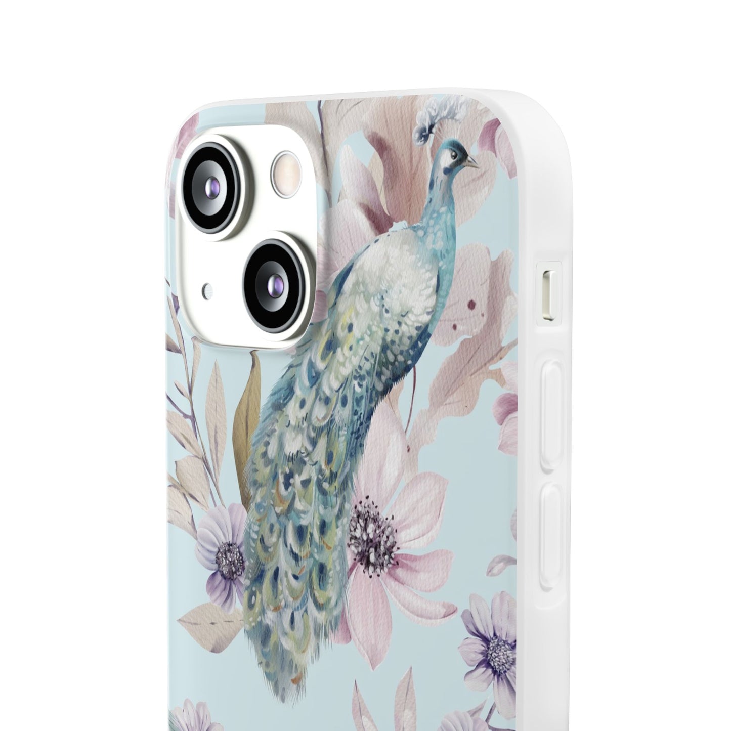 Peacock Floral Phone Case — Pastel Watercolor Bird Slim Case
