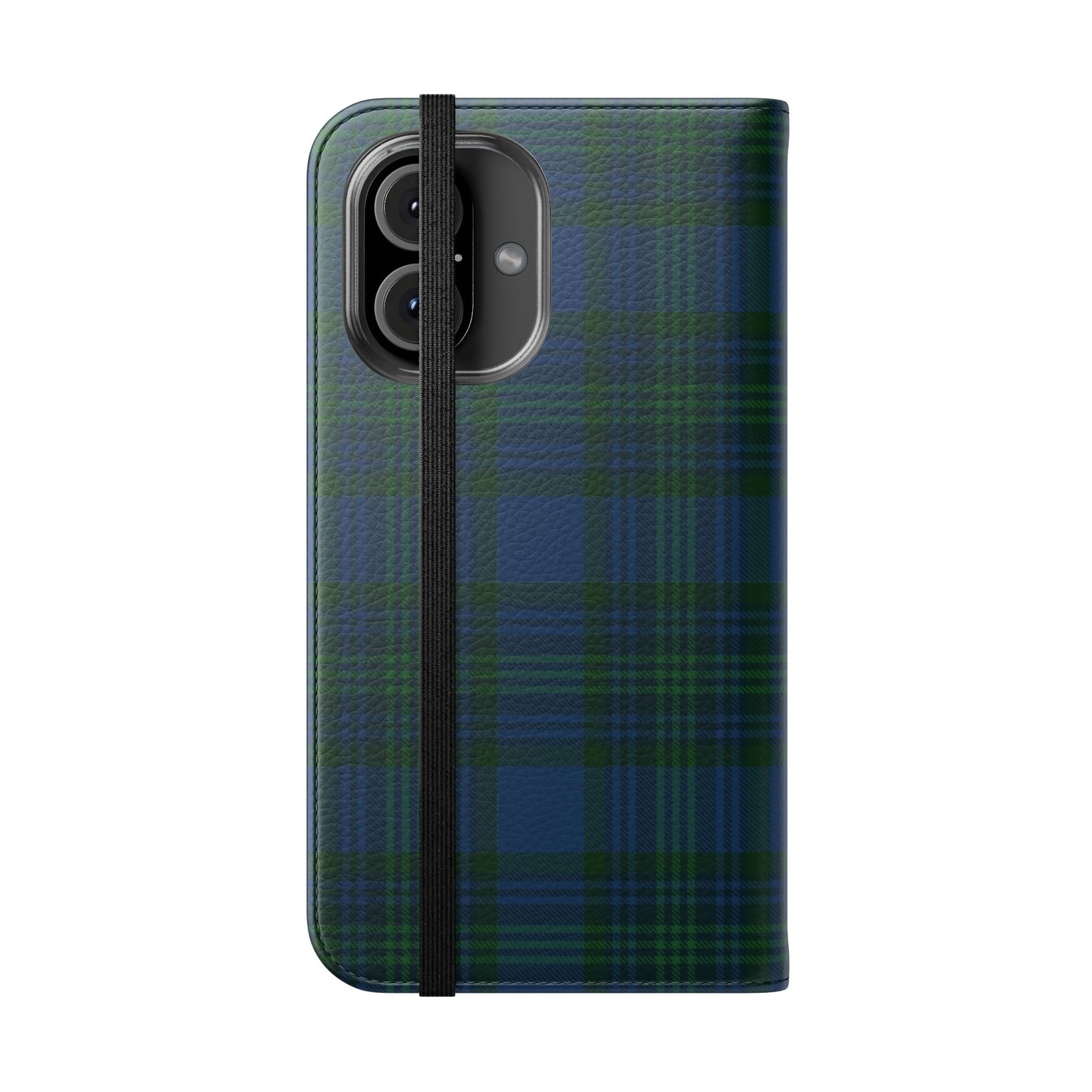 Tartan Flip Phone Case — Navy & Green Plaid Wallet Cover