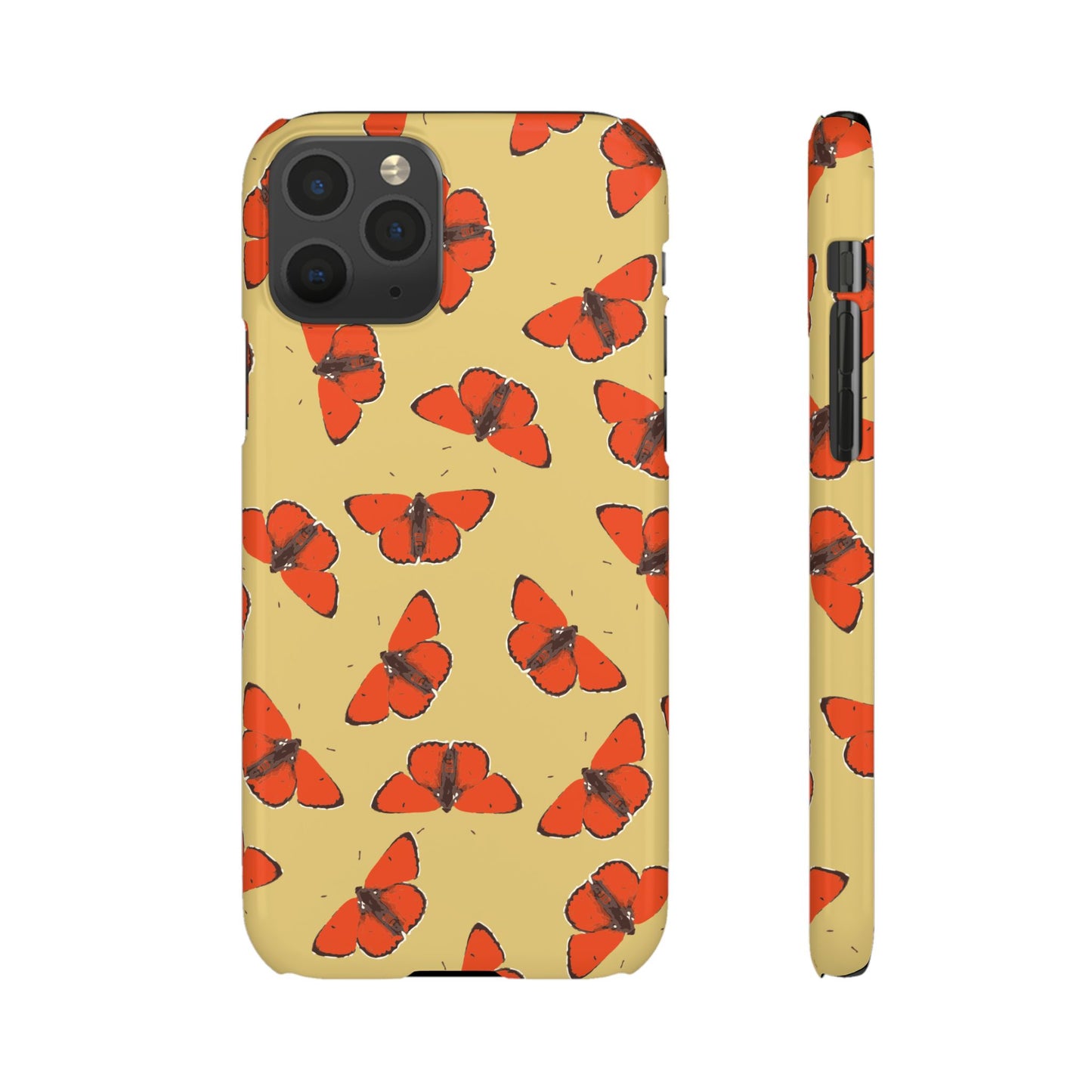 Butterfly Snap Phone Case — Red Moth Pattern on Mustard Background