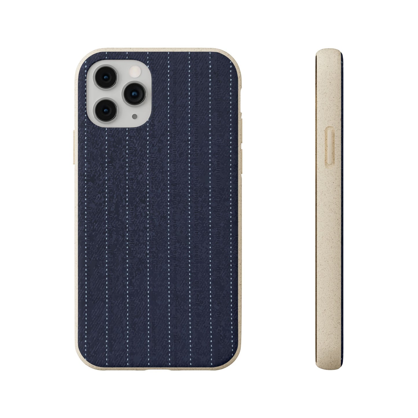 Biodegradable Pinstripe Phone Case — Eco-Friendly Navy Fabric Phone Cover for Apple iPhone and Samsung Galaxy.