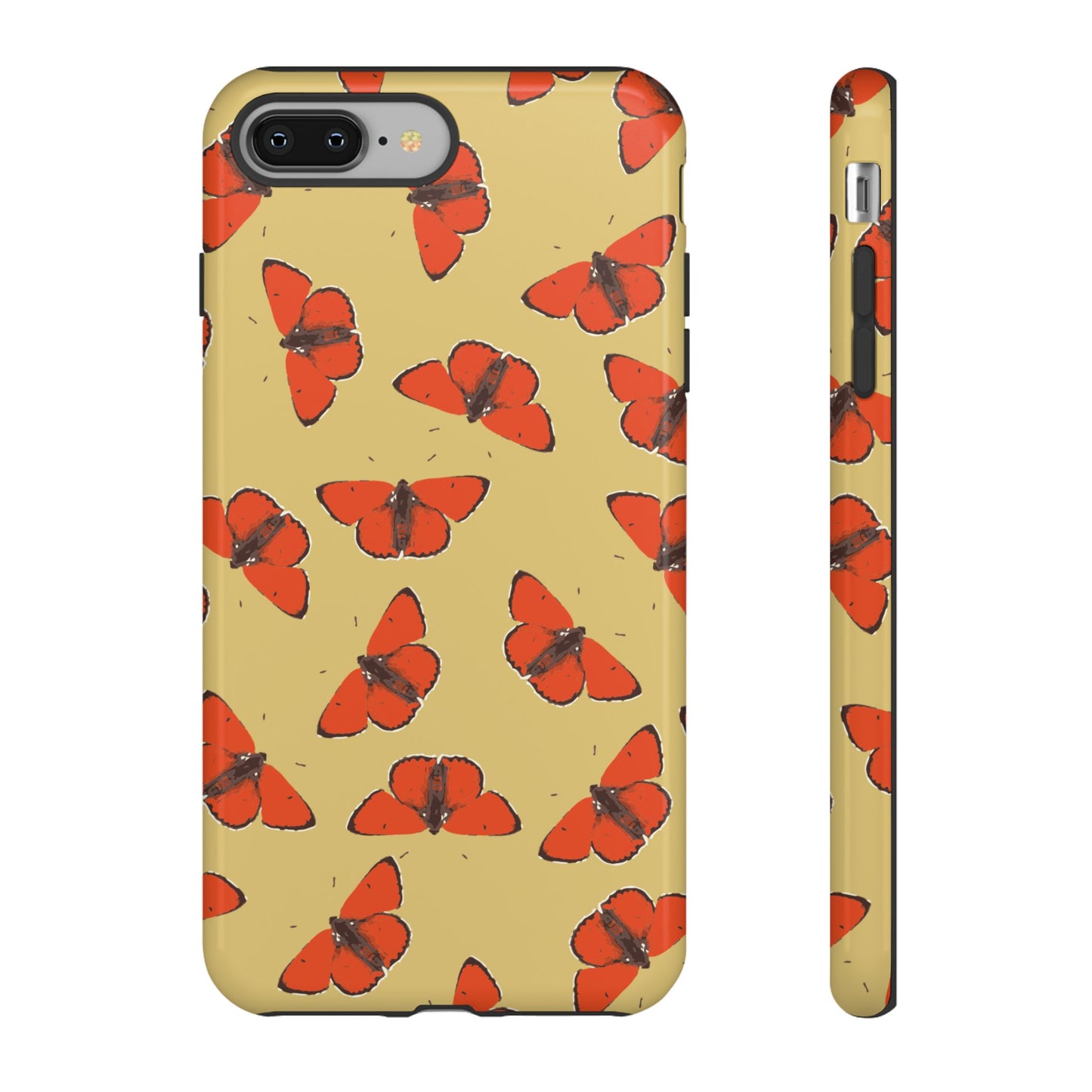 Red Butterfly Pattern Tough Phone Case — Retro Butterflies on Yellow