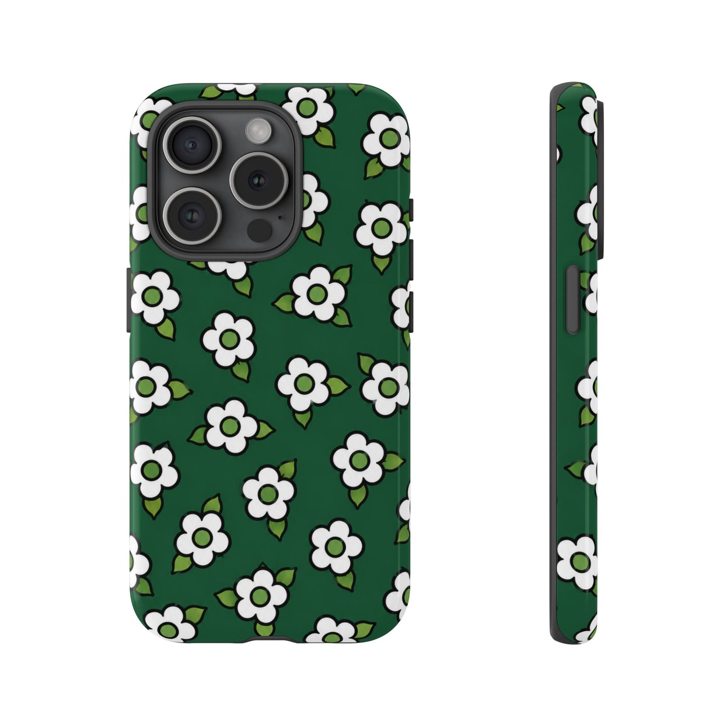 Floral Tough Case — Green White Daisy Protective Phone Cover