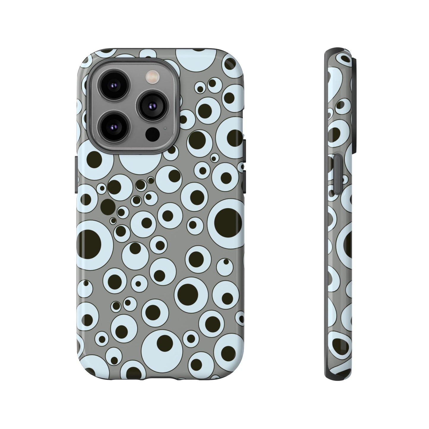 Bubble Pattern Tough Phone Case – Grey Retro Polka-Dot Design