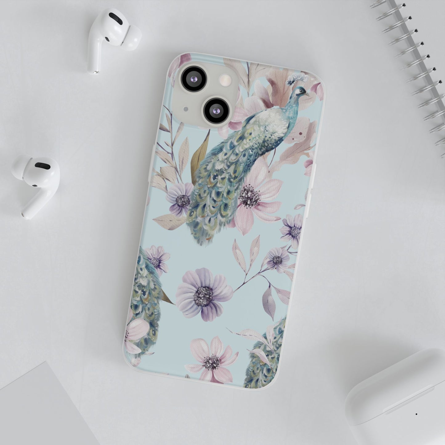 Peacock Floral Phone Case — Pastel Watercolor Bird Slim Case