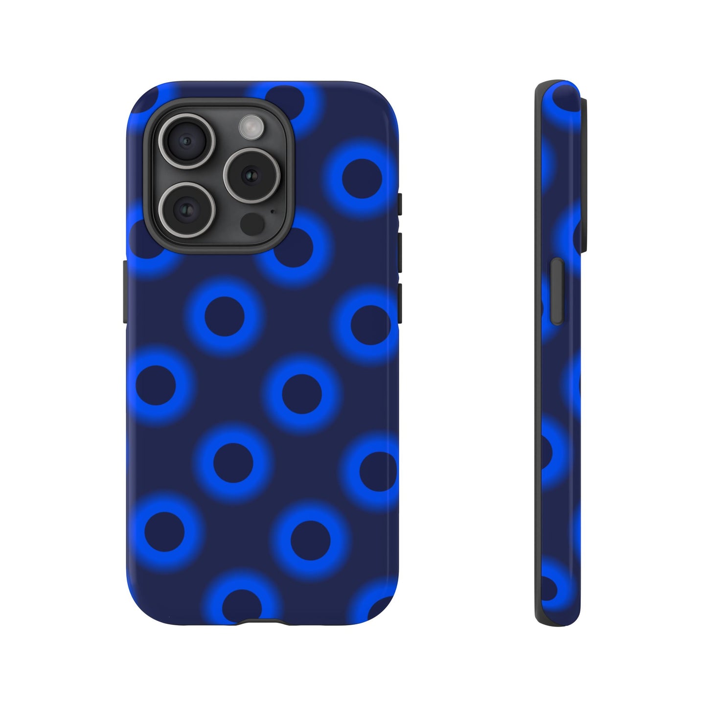 Blue Neon Dot Tough Phone Case — Protective iPhone Cover with Geometric Ring Pattern