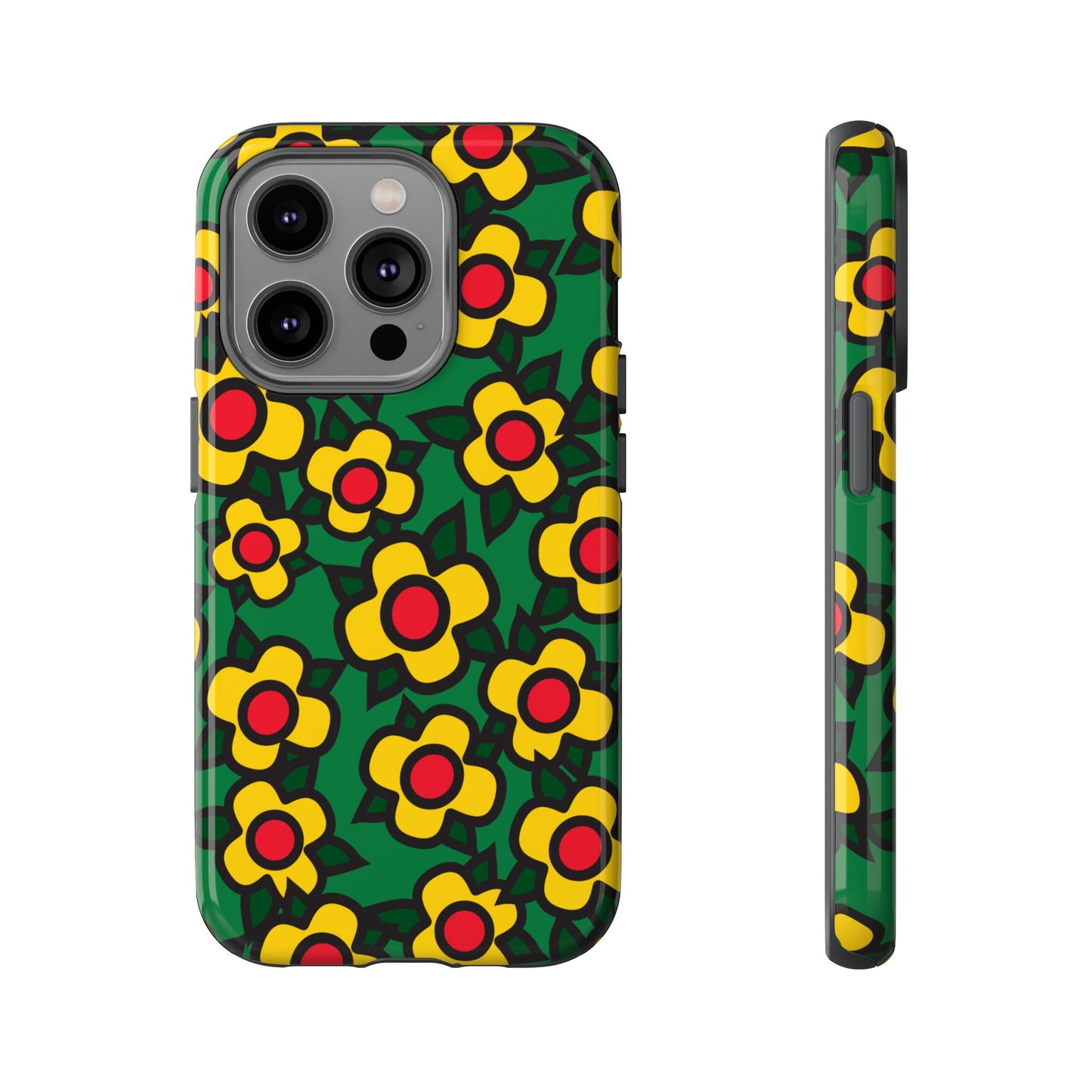 Floral Pop Tough Phone Case — Retro Yellow Red Flower Pattern