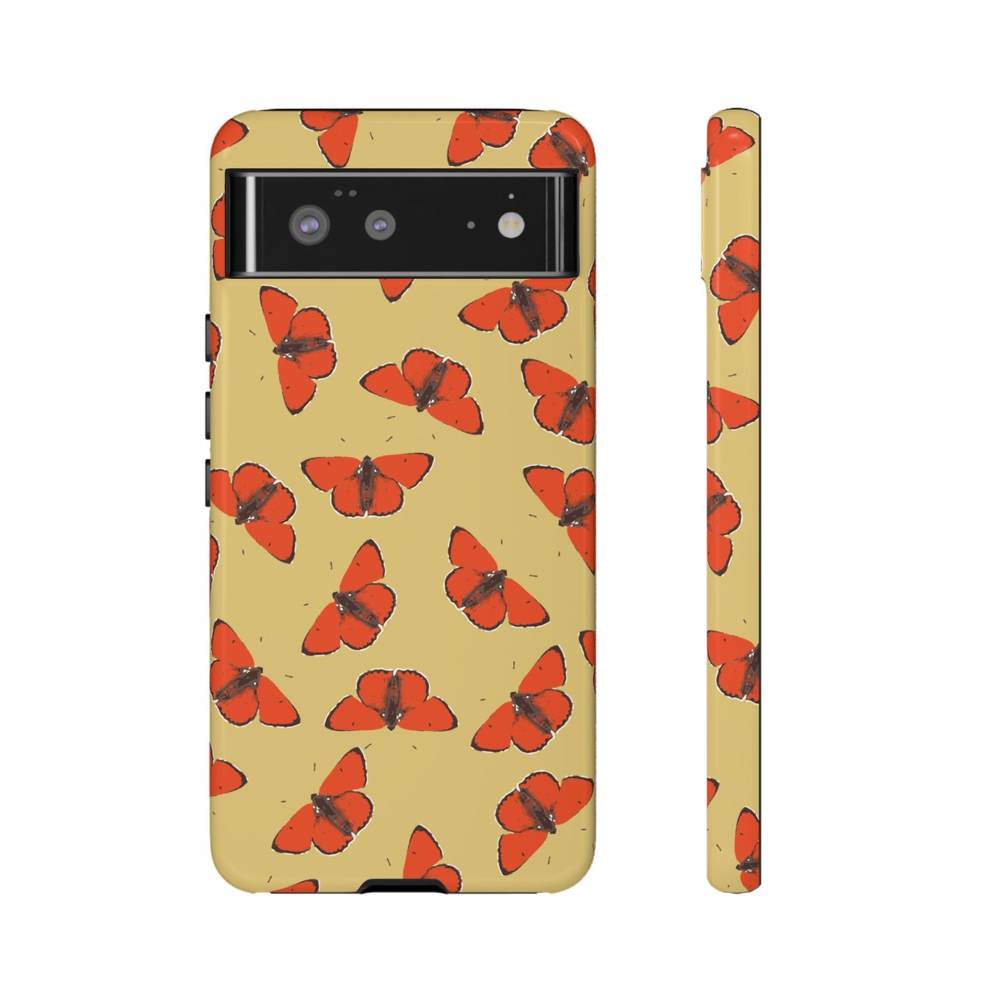 Red Butterfly Pattern Tough Phone Case — Retro Butterflies on Yellow