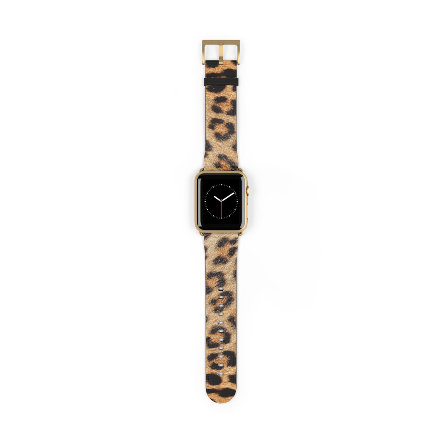 Leopard fur Apple Watch band in faux leather, big cat pattern, stylish gift for her, stainless steel buckle
