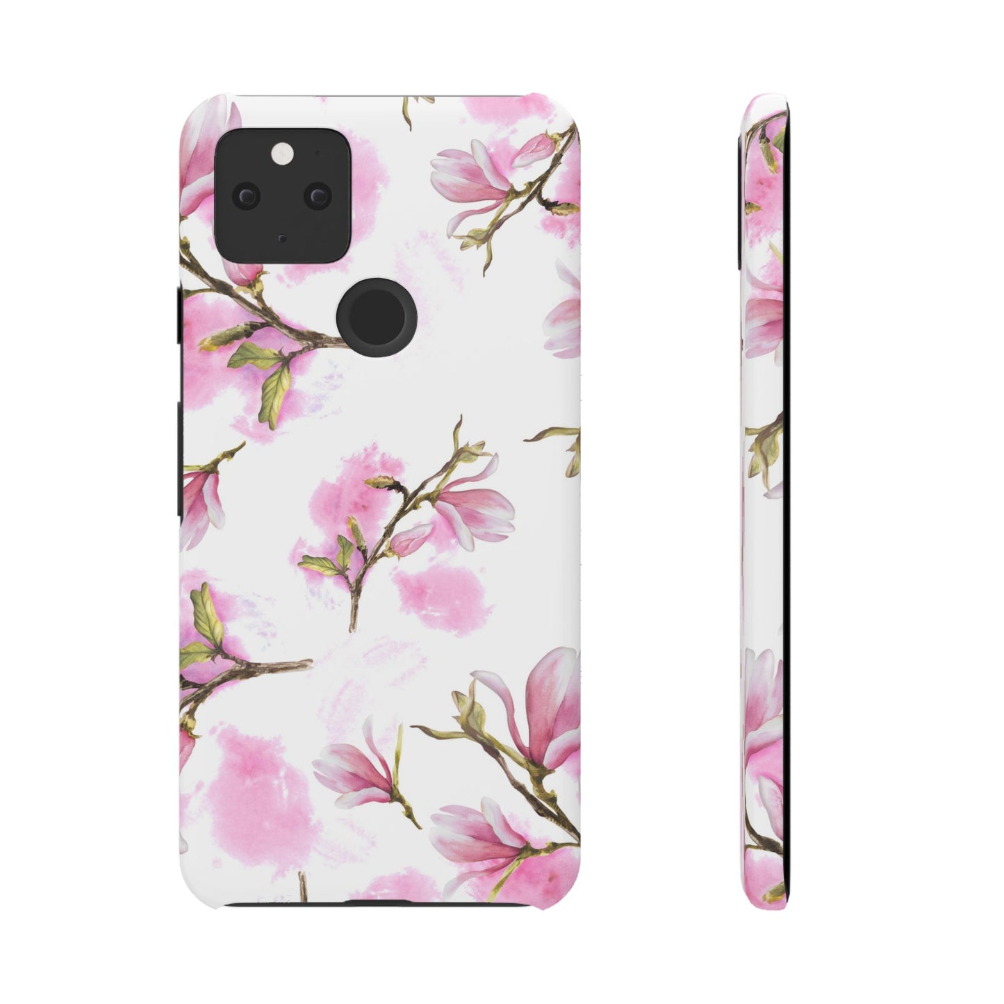 Floral Magnolia Slim Phone Case – Pink Watercolor Snap Case for Apple iPhone and Samsung Galaxy.