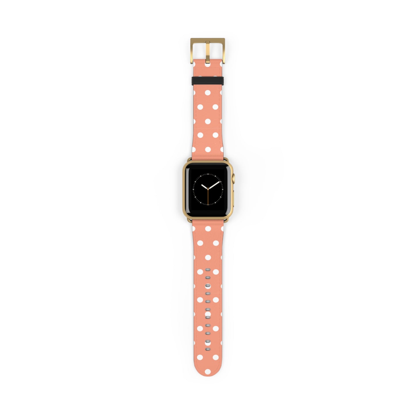 apple watch band in coral pink with white polka dots, cute women watch band, pastel dot pattern strap for Apple Watch