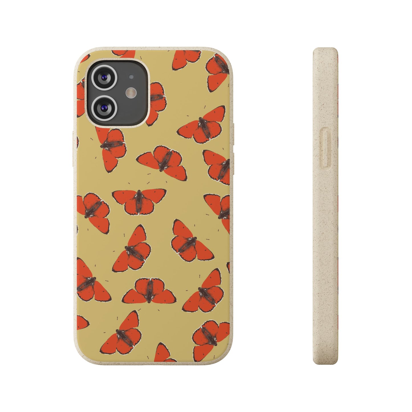 Biodegradable Retro Red Butterfly Pattern Phone Case for Apple iPhone and Samsung Galaxy.