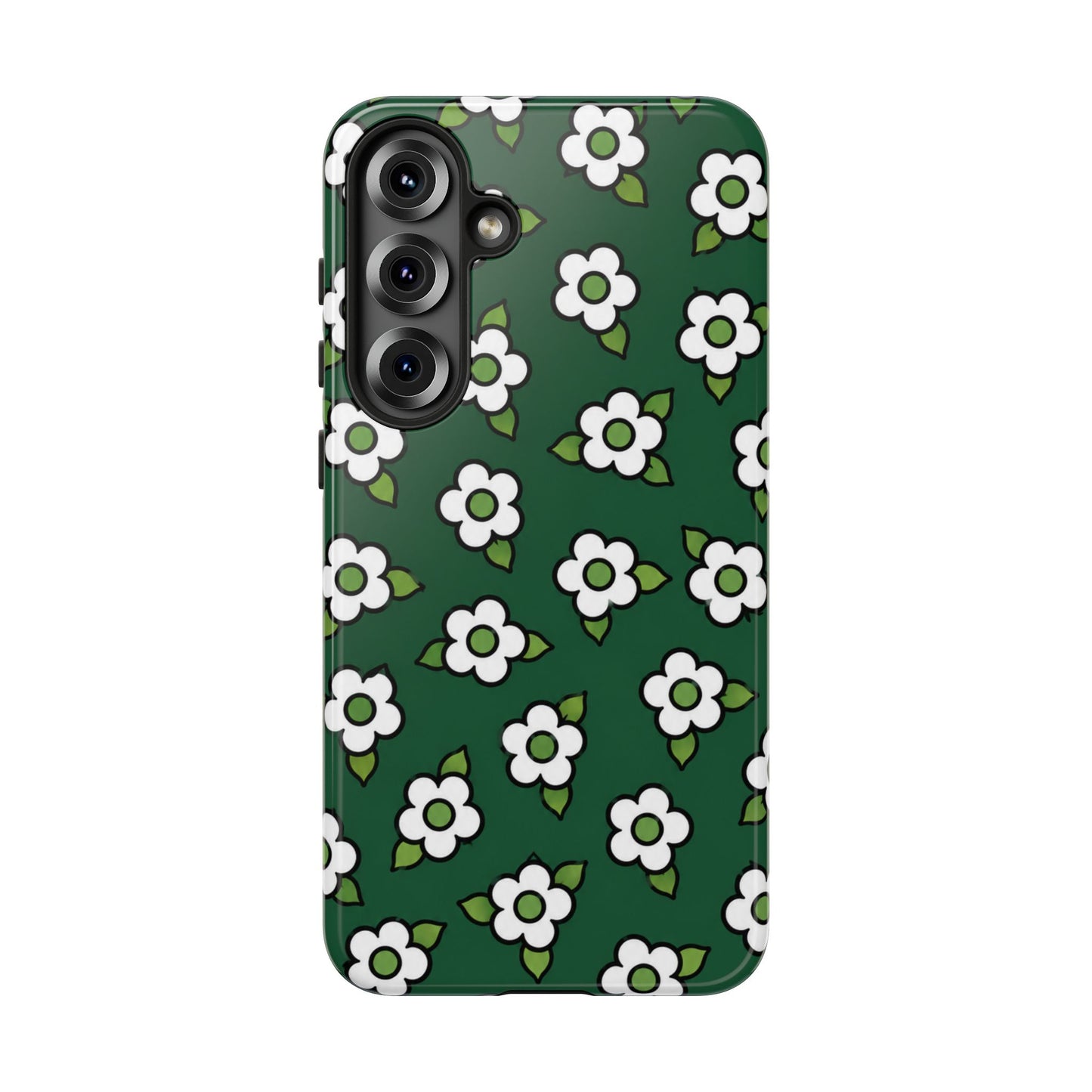 Floral Tough Case — Green White Daisy Protective Phone Cover