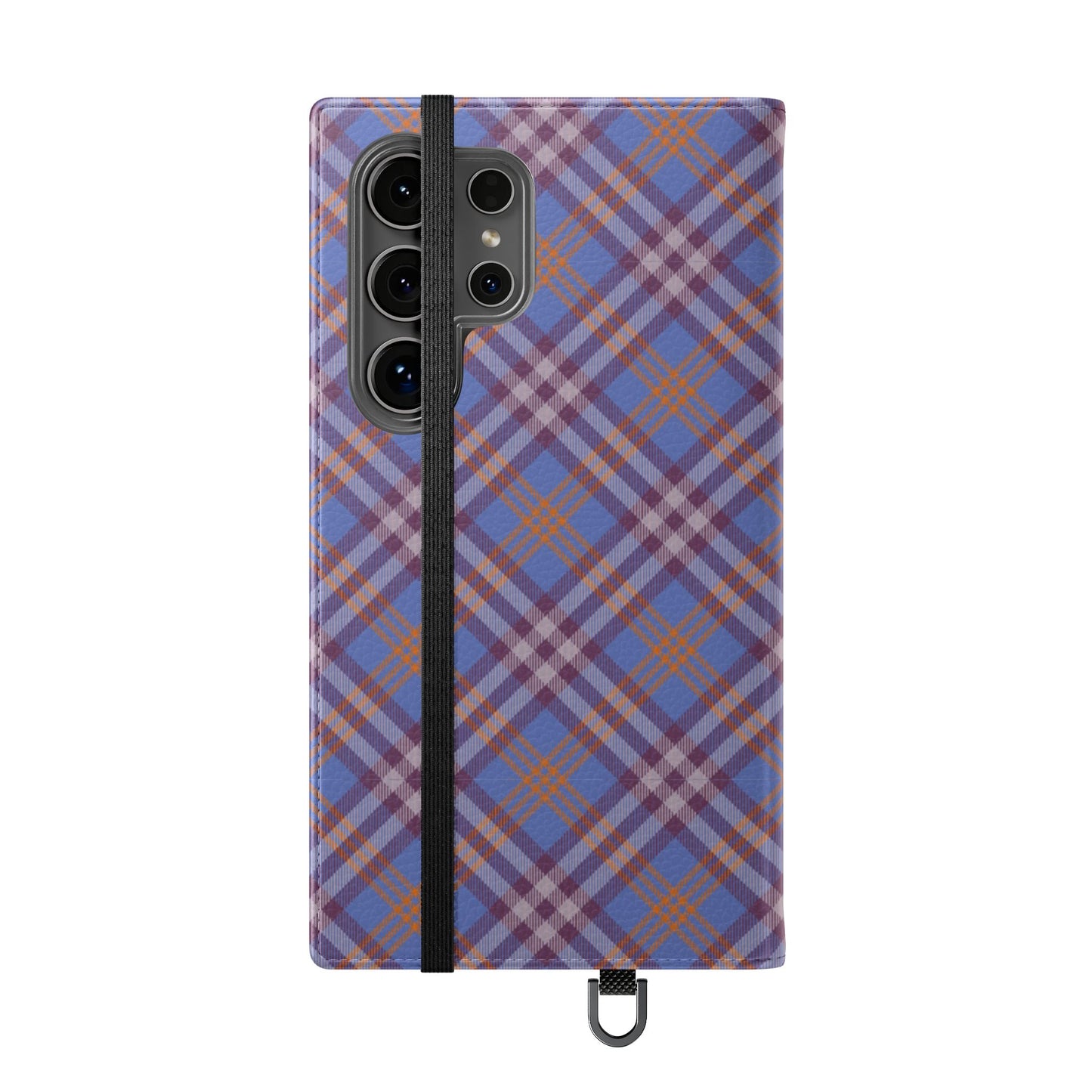 Tartan Flip Phone Case — Violet & Orange Plaid Wallet Cover