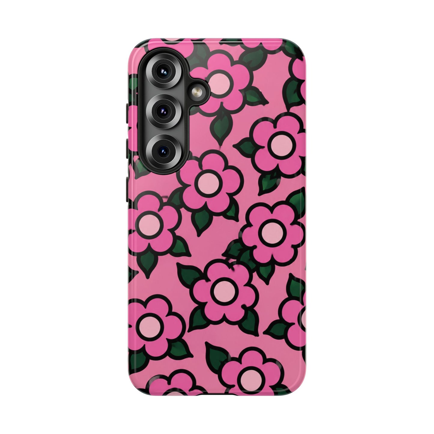 Pink Floral Tough Phone Case — Cute Retro Flower Protective Cover