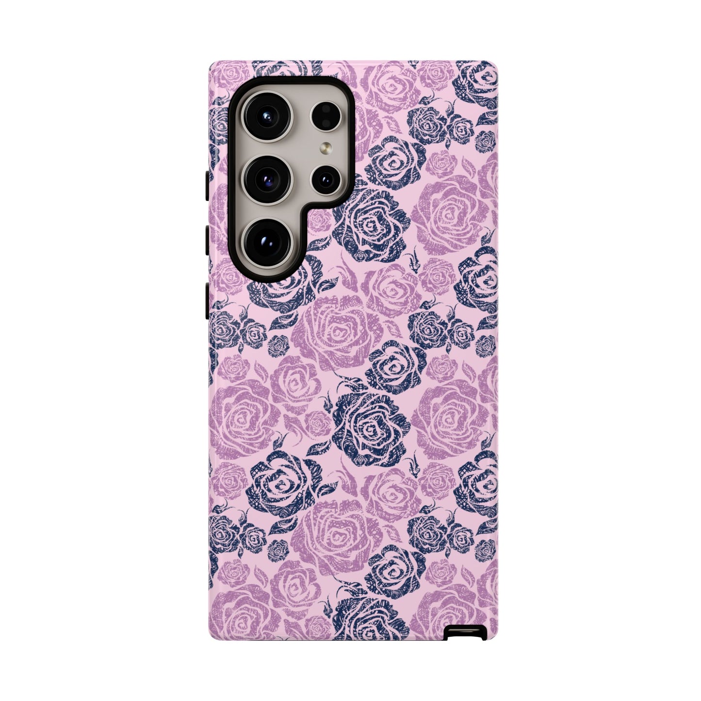 Floral Rose Tough Phone Case — Pink & Slate Rose Pattern