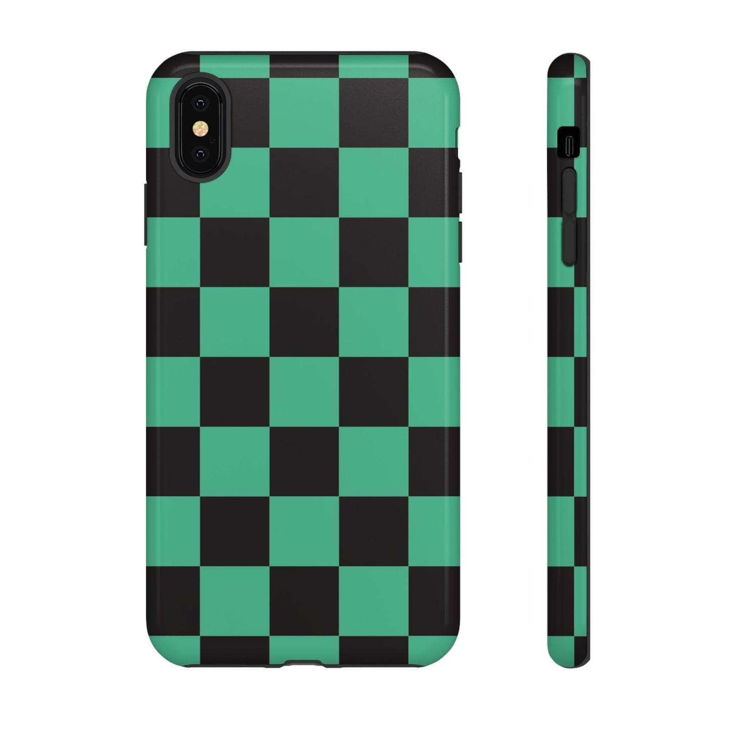 Tanjiro Checkerboard Tough Phone Case – Green & Black Protective Cover