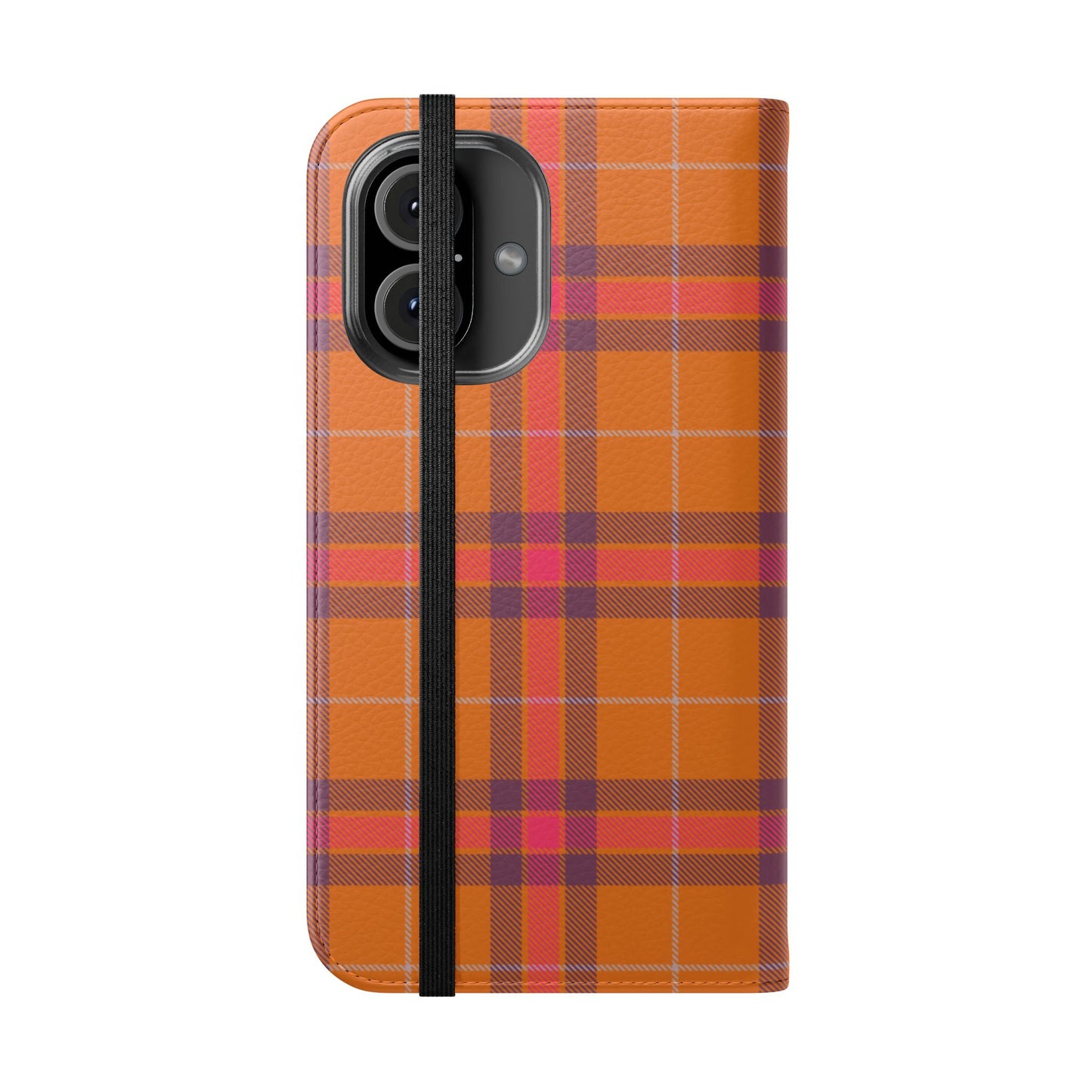 Tartan Flip Phone Case — Orange, Purple & Red Plaid Wallet Cover