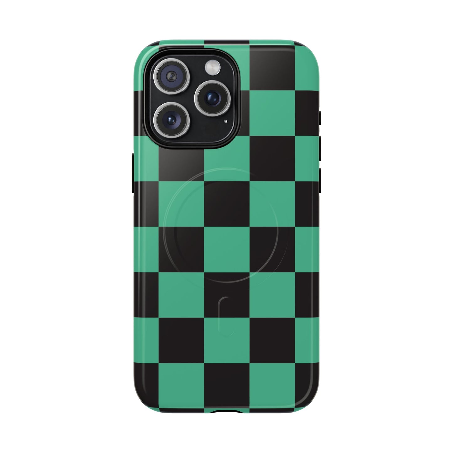 Tanjiro Magnetic Phone Case — Green and Black Chequered Tough Protective MagSafe Case