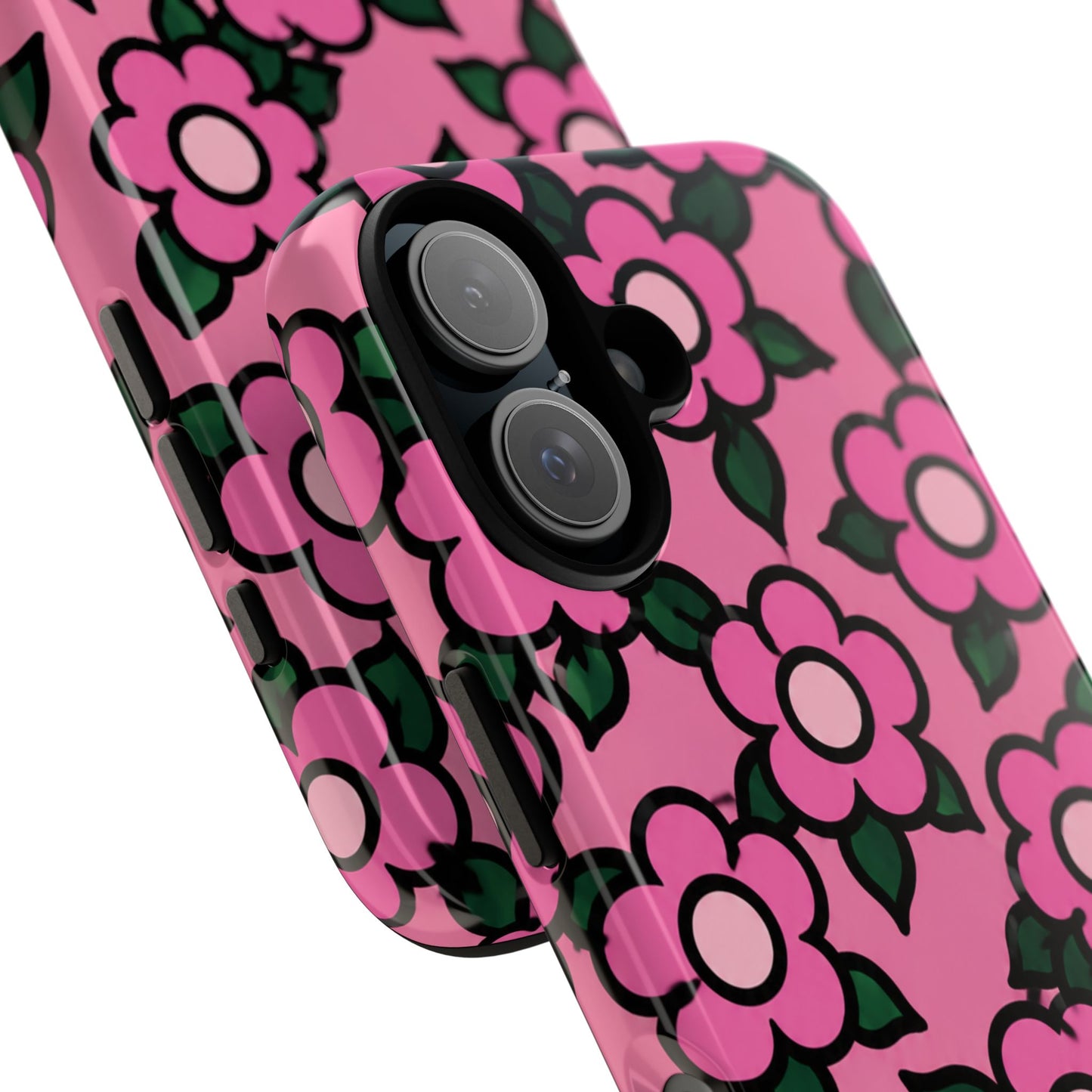 Pink Floral Tough Phone Case — Cute Retro Flower Protective Cover