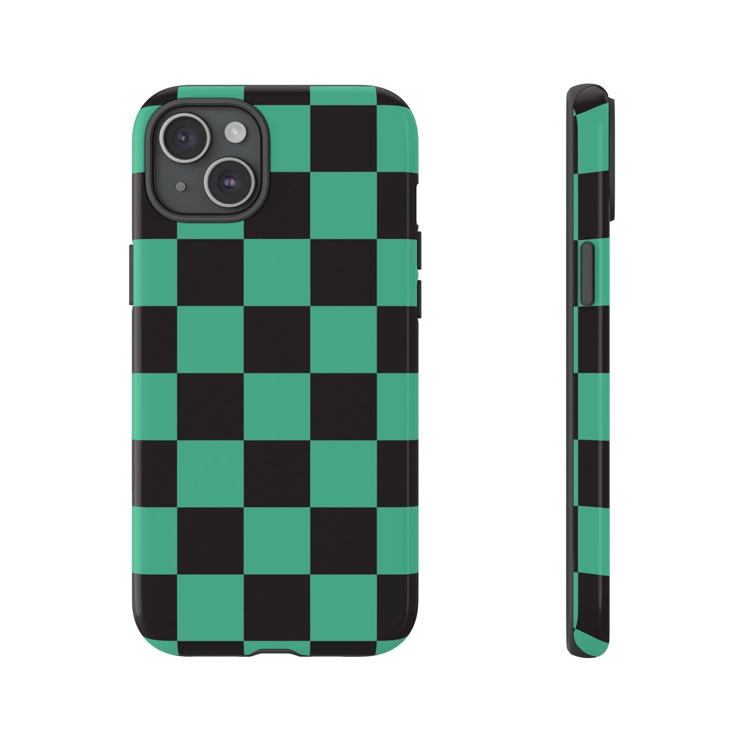 Tanjiro Checkerboard Tough Phone Case – Green & Black Protective Cover