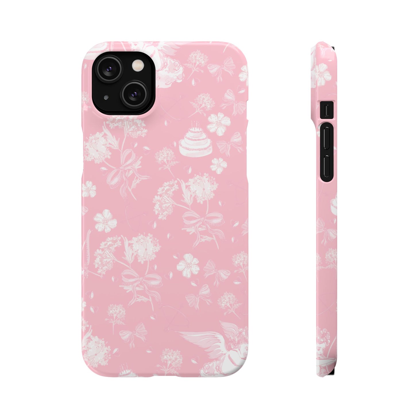 Pink Floral Slim Phone Case for Apple iPhone, Samsung Galaxy and Google Pixel.