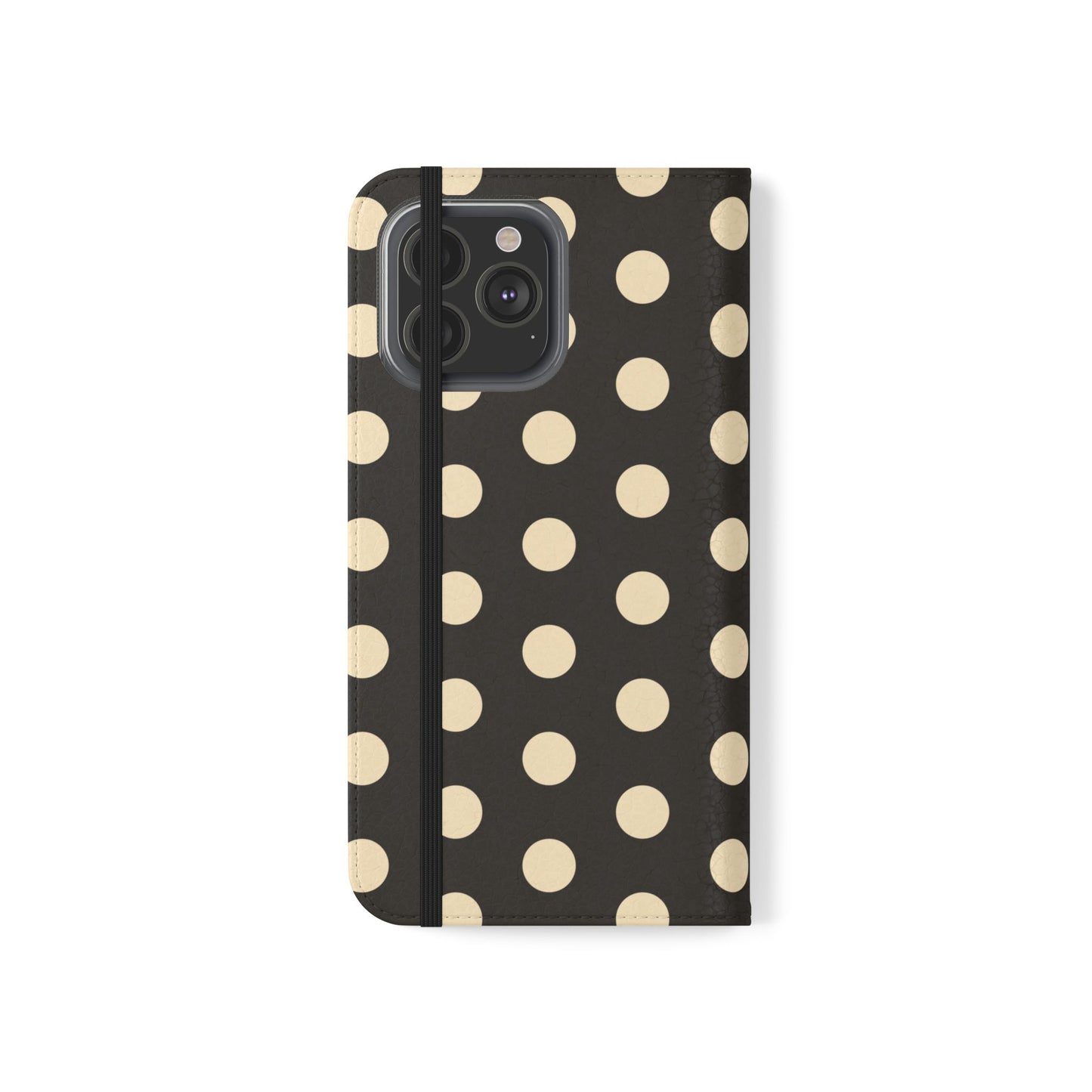 Polka Dot Flip Phone Case – Retro Black & Cream Wallet Cover
