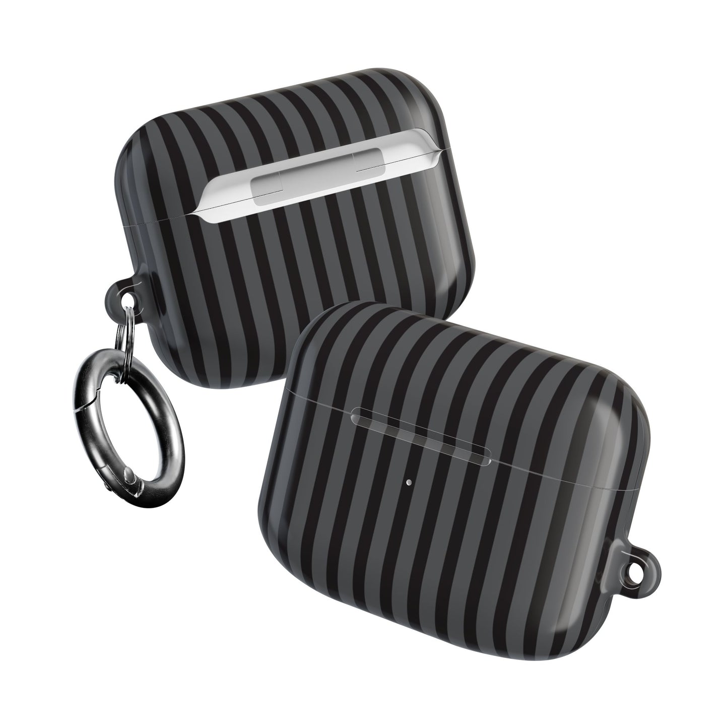 Striped Black AirPod Case – Slim Protective Cover with Keyring Loop