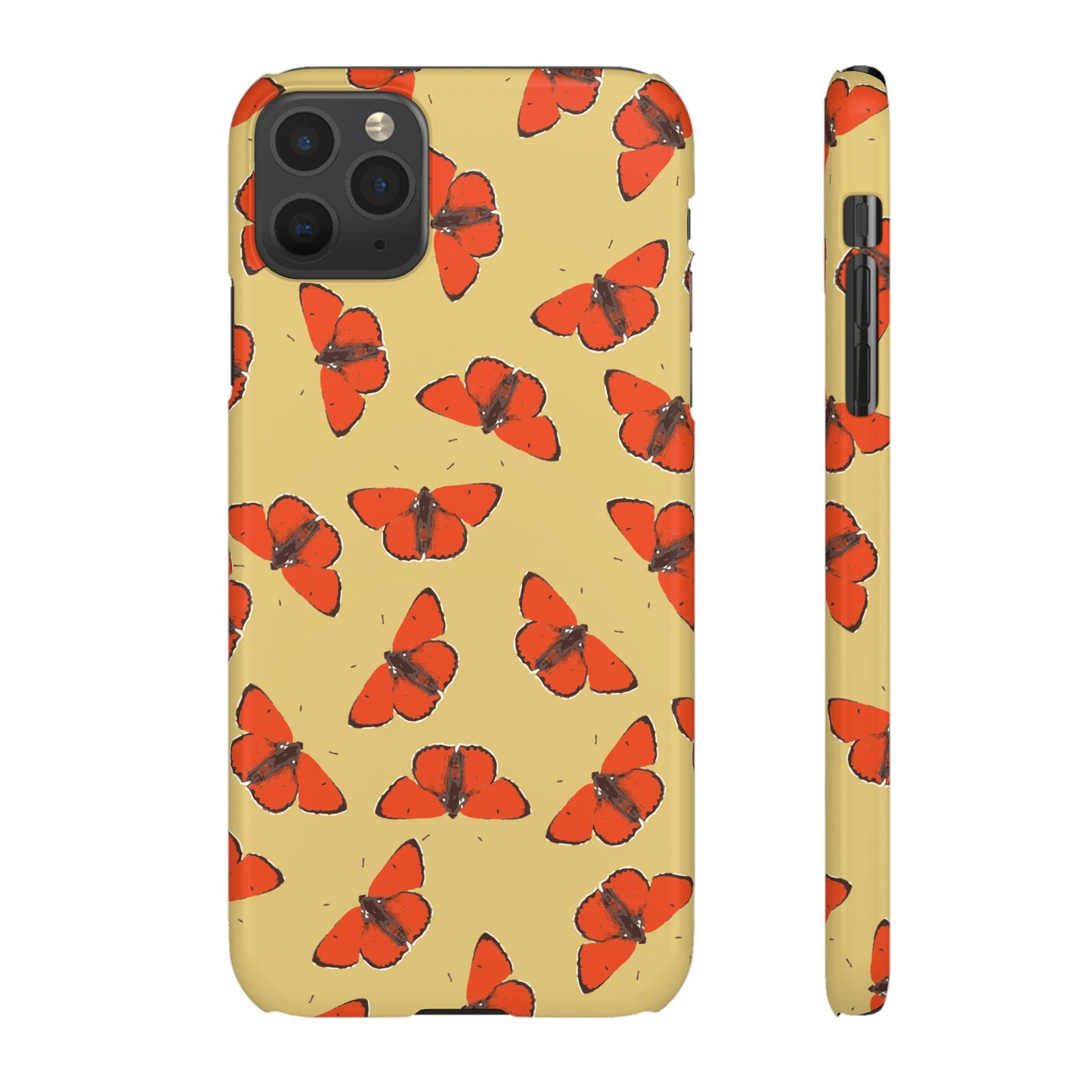 Butterfly Snap Phone Case — Red Moth Pattern on Mustard Background