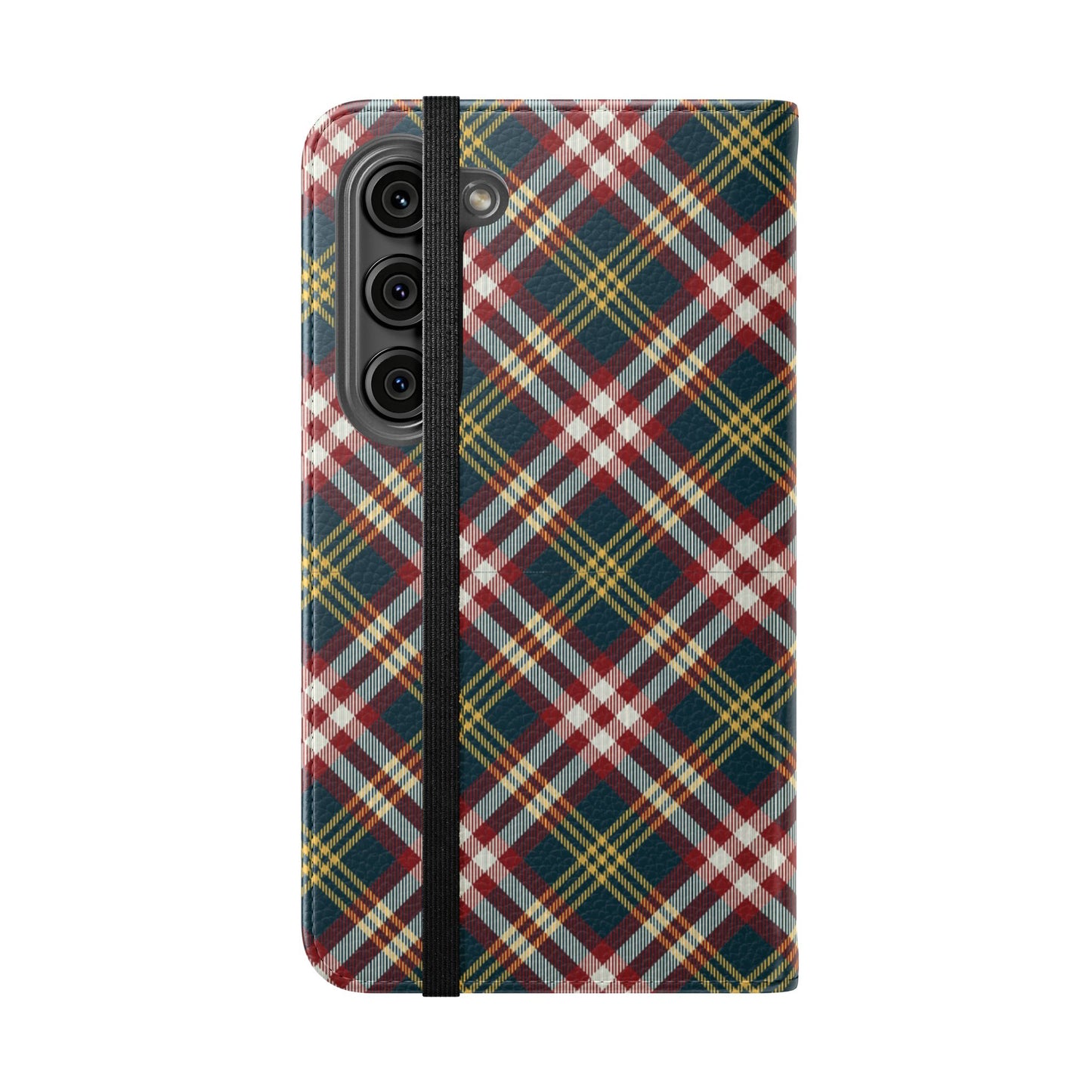 Tartan Flip Phone Case — Yellow & Red Plaid Wallet Cover