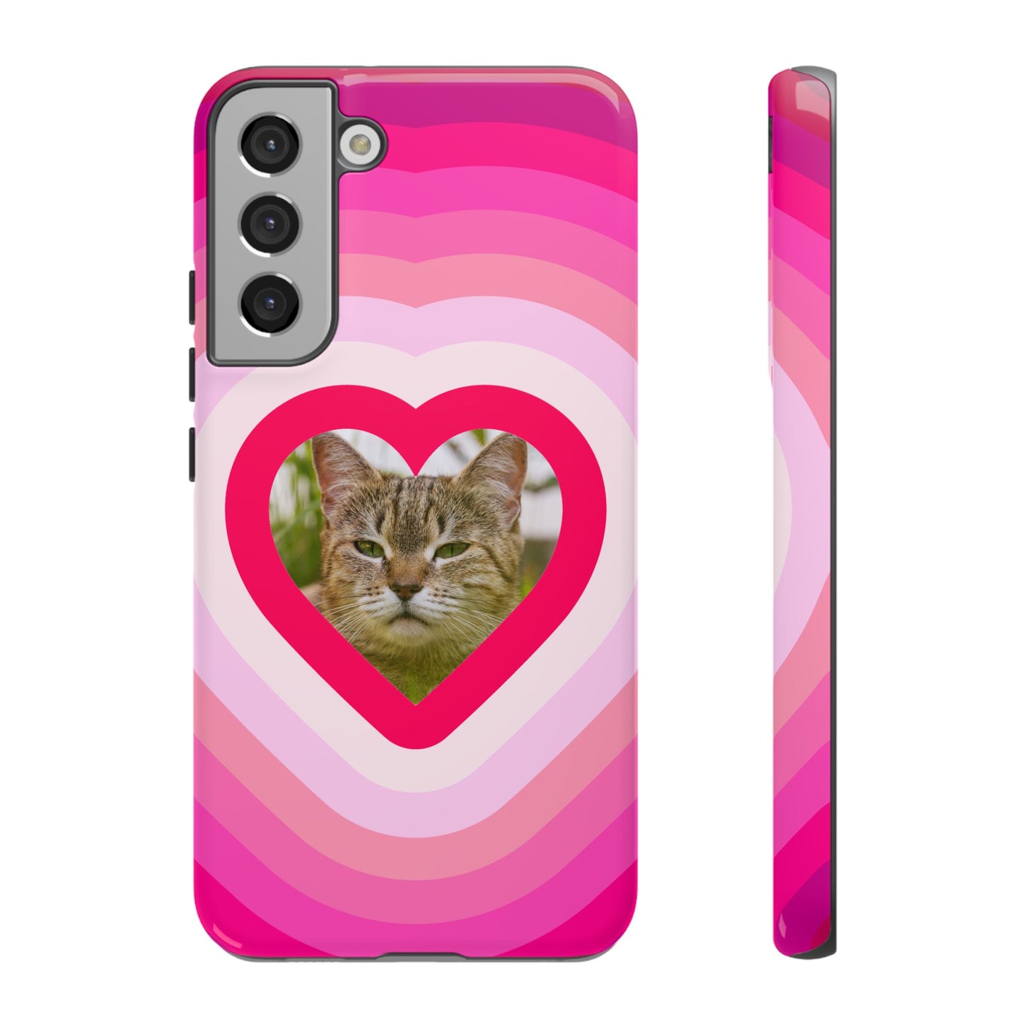 Single Image Personalised  Heart Photo Phone Case – Pink Gradient Love Tough Case for Apple iPhone, Samsung Galaxy and Google Pixel.