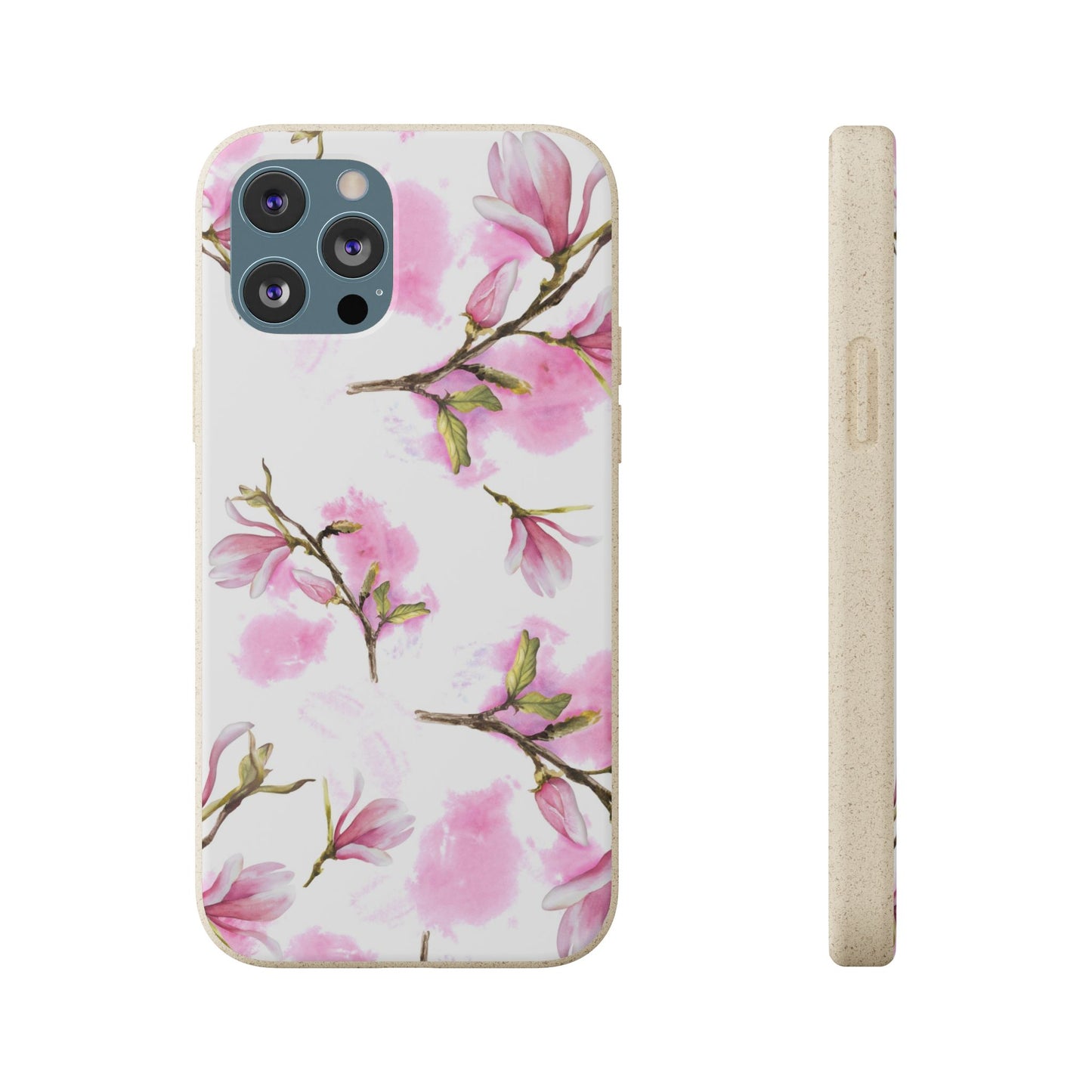 Biodegradable Phone Case — Pink Magnolia Floral Eco Phone Cover for Apple iPhone and Samsung Galaxy.