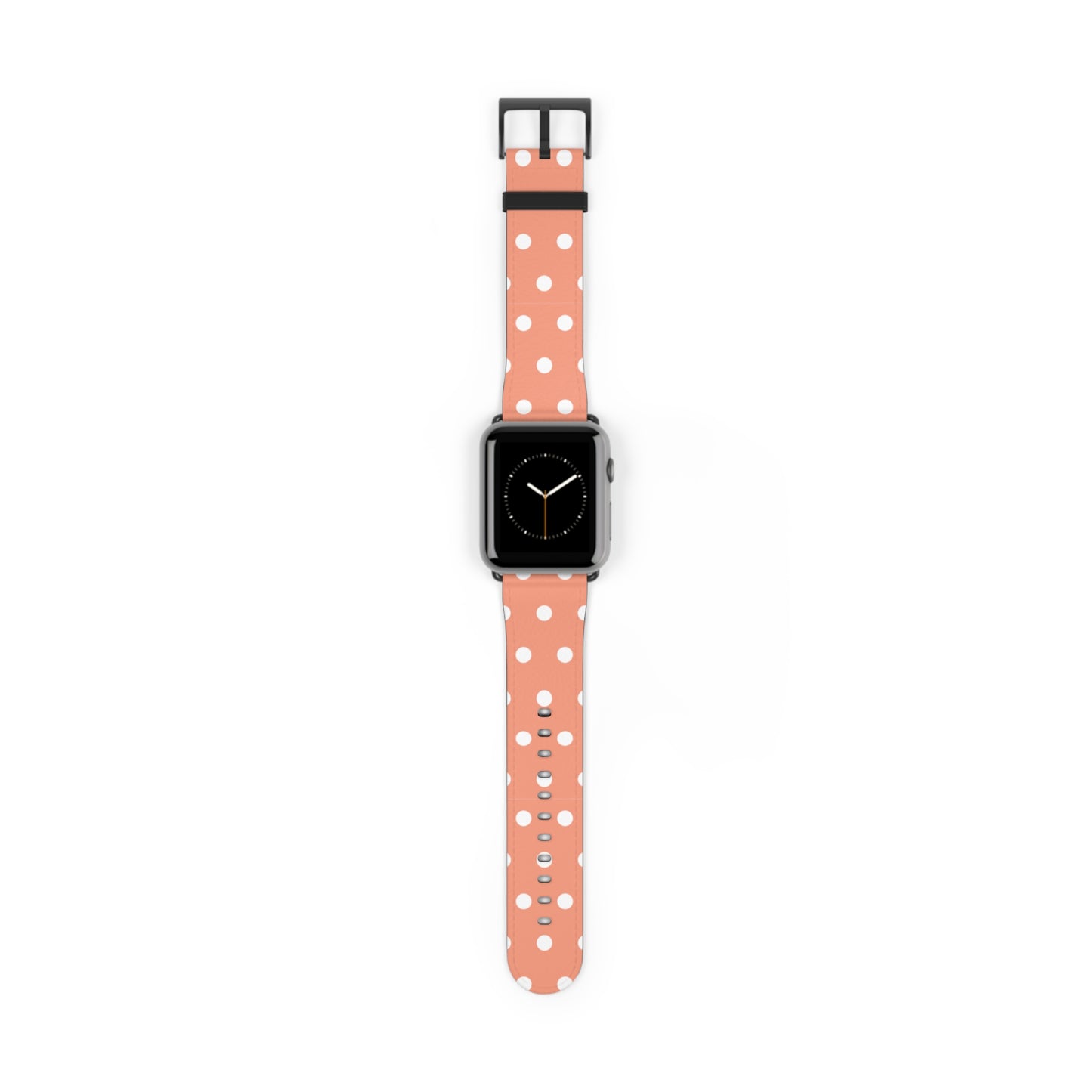 apple watch band in coral pink with white polka dots, cute women watch band, pastel dot pattern strap for Apple Watch