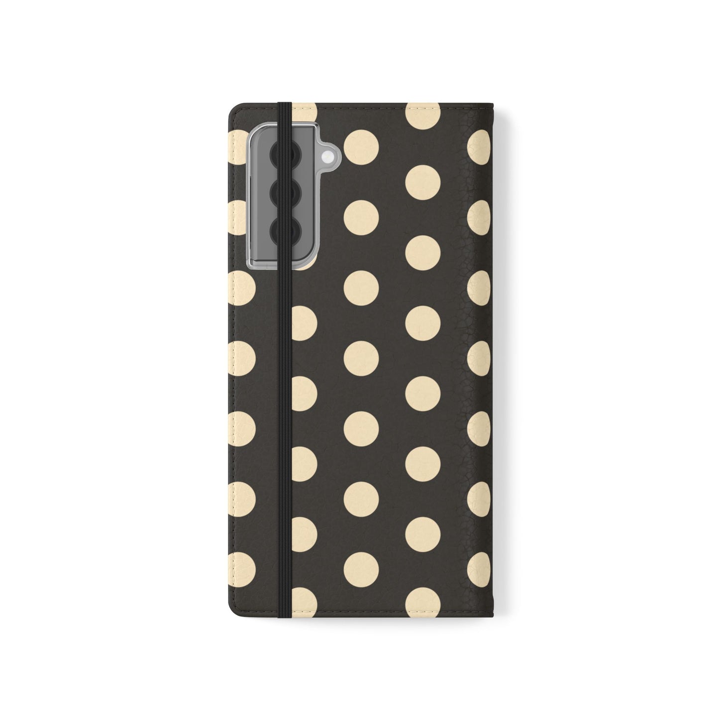 Polka Dot Flip Phone Case – Retro Black & Cream Wallet Cover