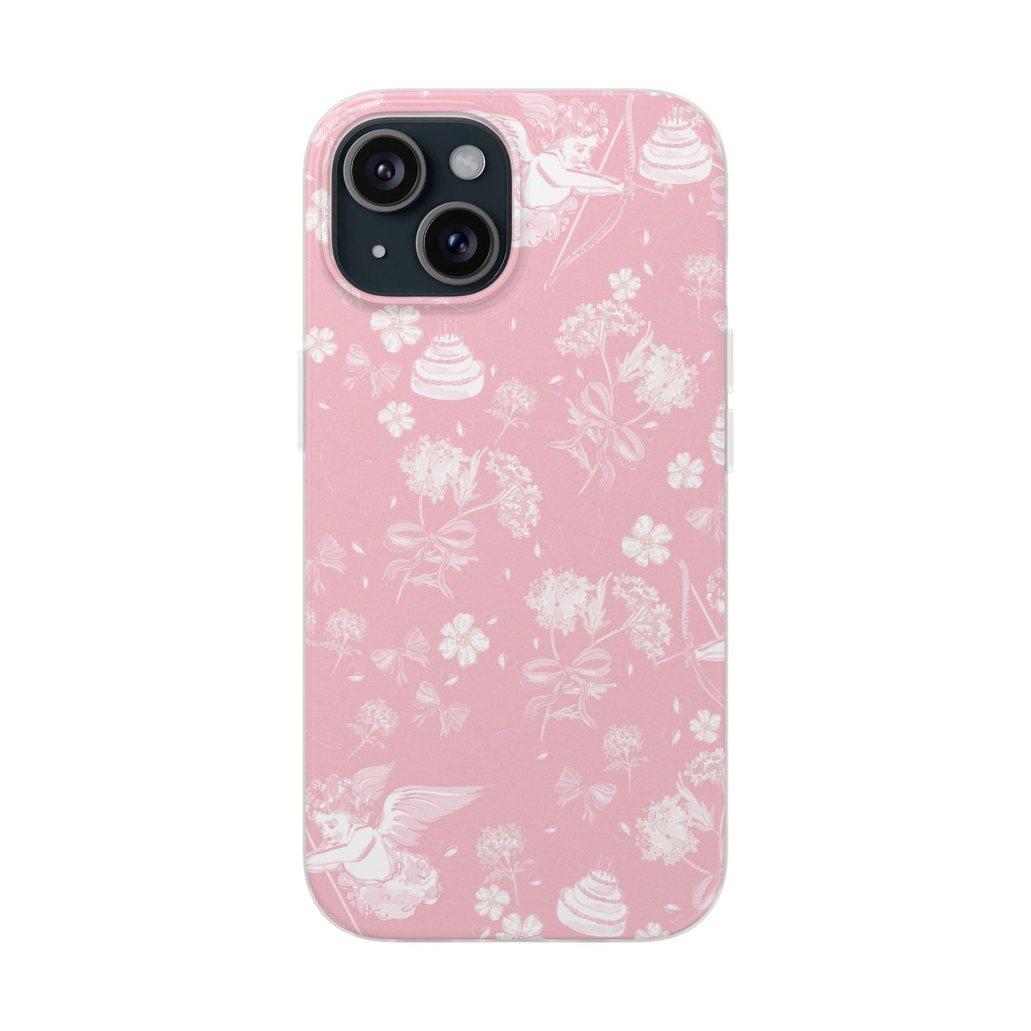 Pink Floral Cherub Flexi Phone Case for Apple iPhone and Samsung Galaxy.